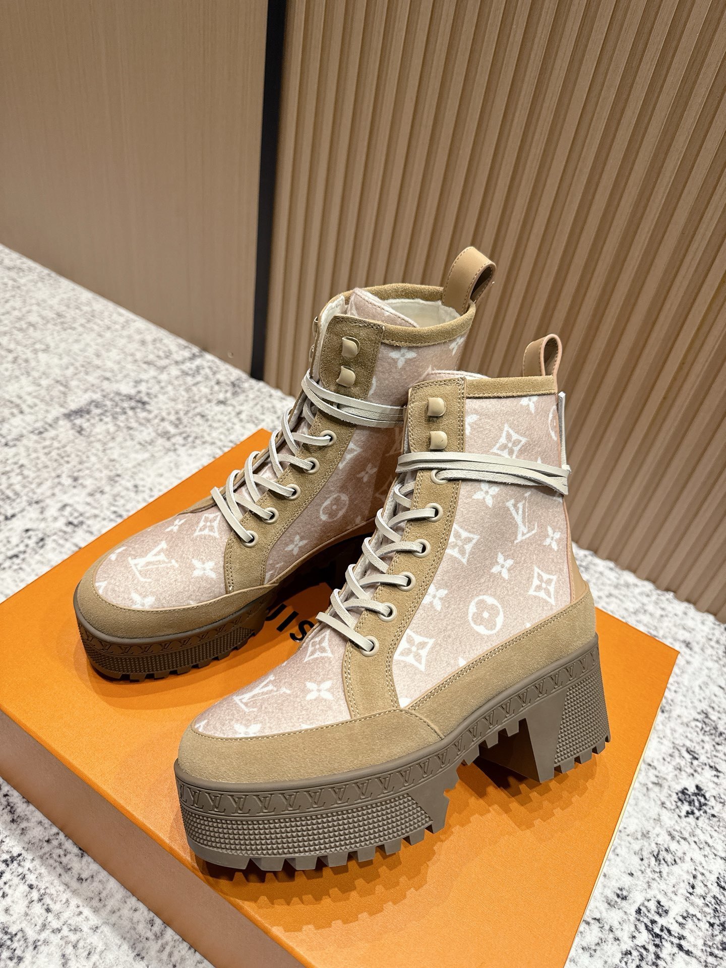 Louis Vuitton Monogram Suede Platform Ankle Boots
