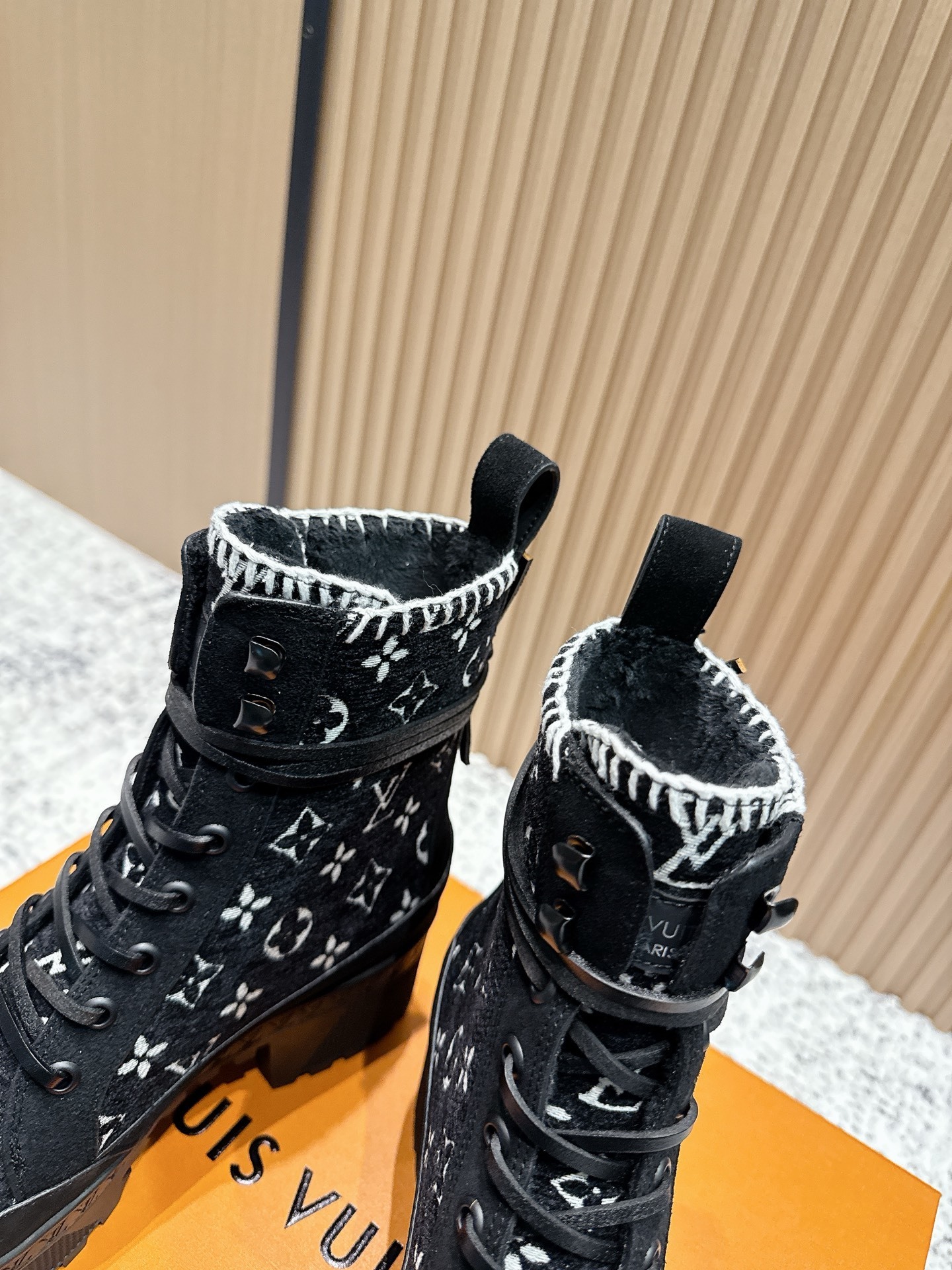 Louis Vuitton Black Monogram Jacquard Lace-Up Ankle Boots