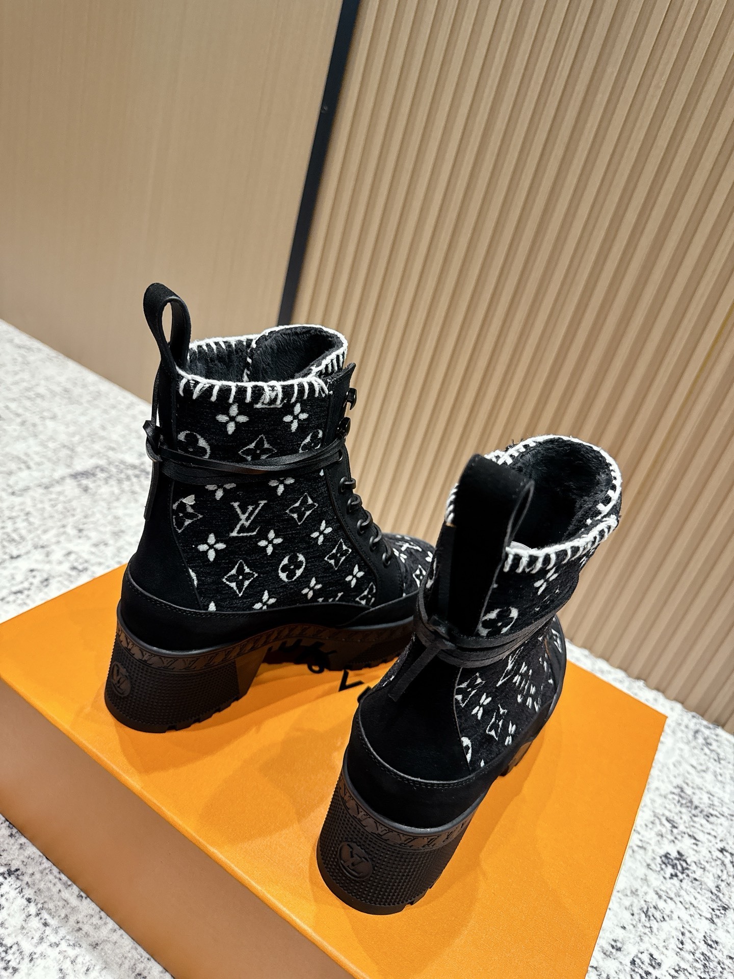 Louis Vuitton Black Monogram Jacquard Lace-Up Ankle Boots