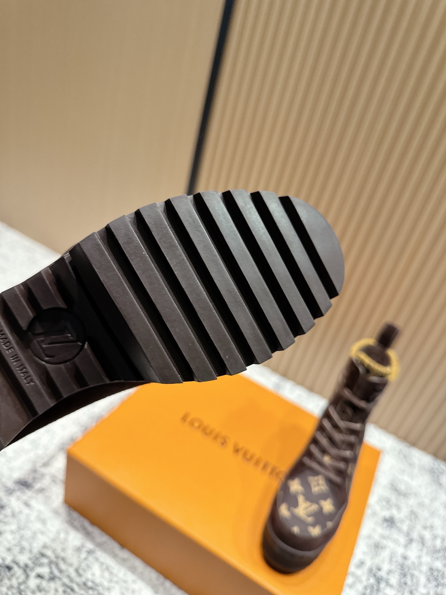 Louis Vuitton Monogram Lace-Up Ankle Boots with Knitted Trim