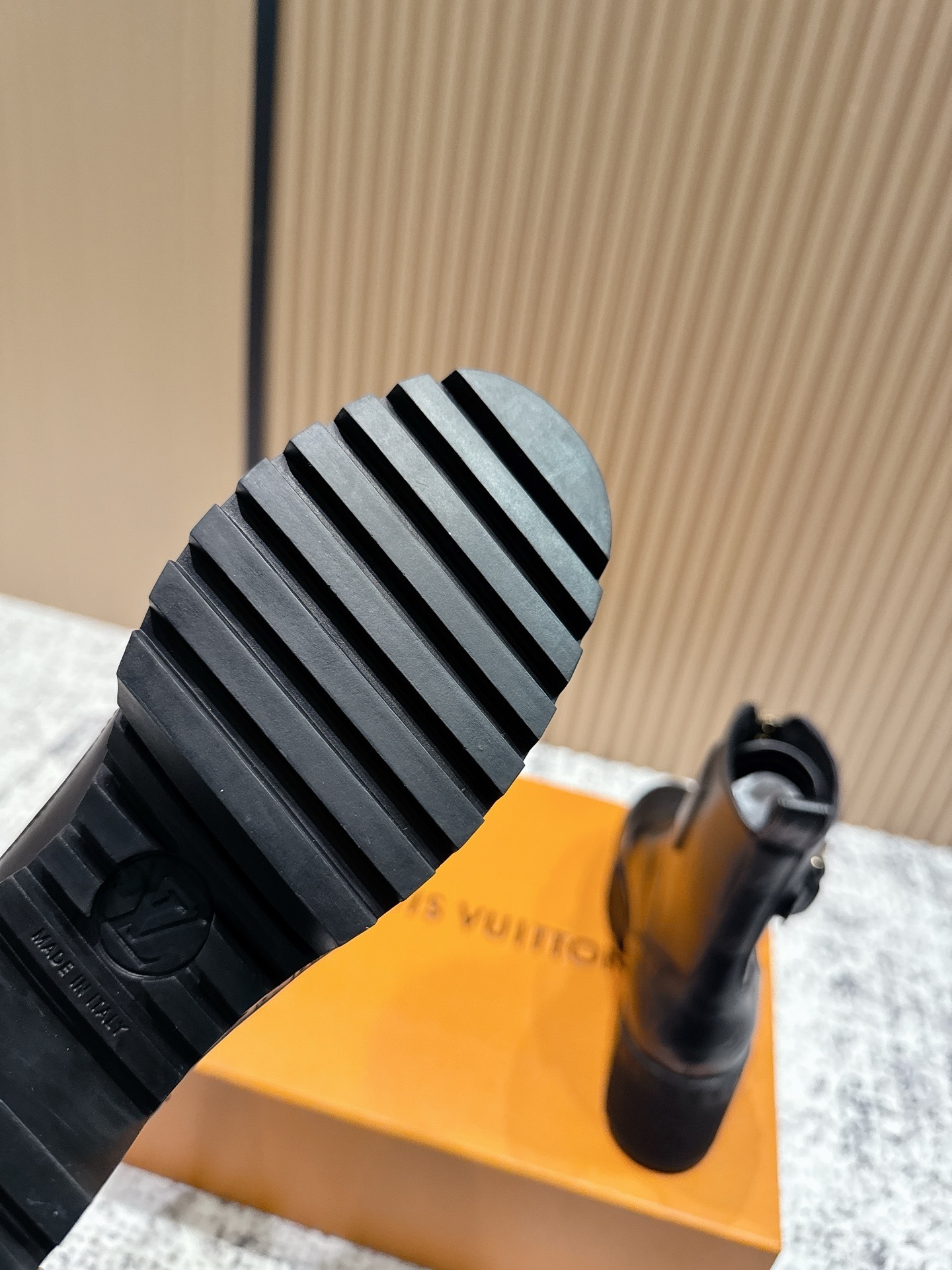 Louis Vuitton Front Zip Black Leather Monogram Ankle Boots