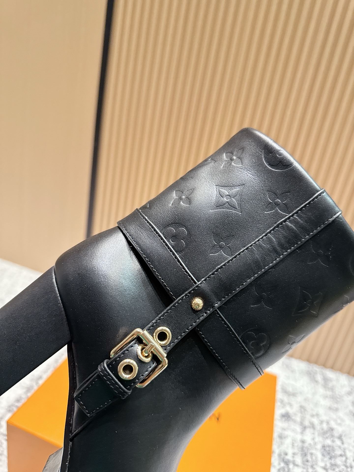 Louis Vuitton Women's Black Leather Monogram Chunky Heel Ankle Boots