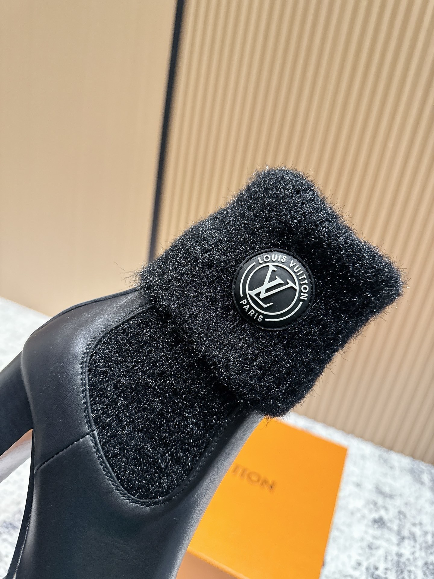 Chic Women's Black Fuzzy Sock Ankle Boots - Platform Block Heel