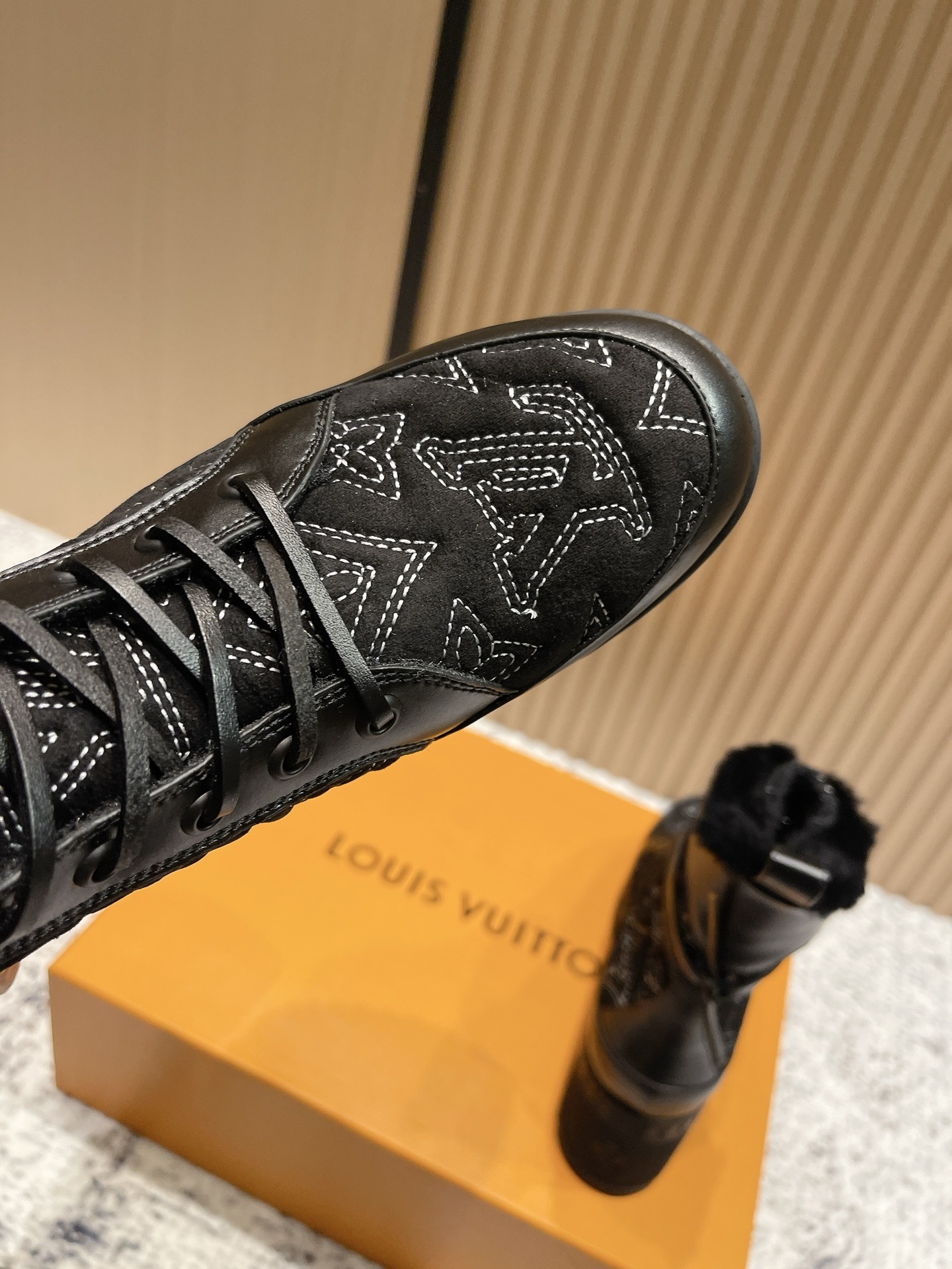 Louis Vuitton Black Monogram Fur-Lined Winter Ranger Ankle Boots