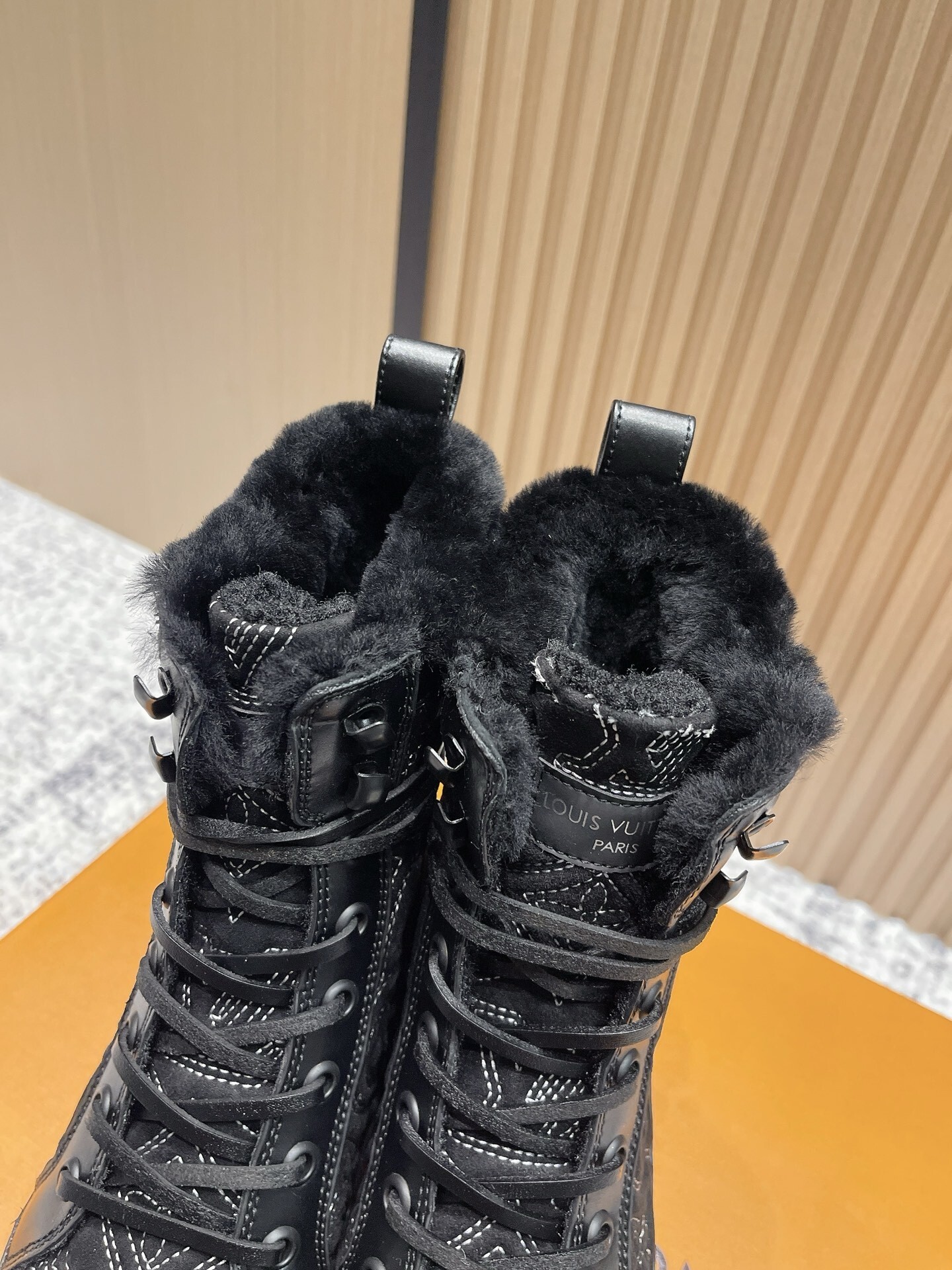 Louis Vuitton Black Monogram Fur-Lined Winter Ranger Ankle Boots
