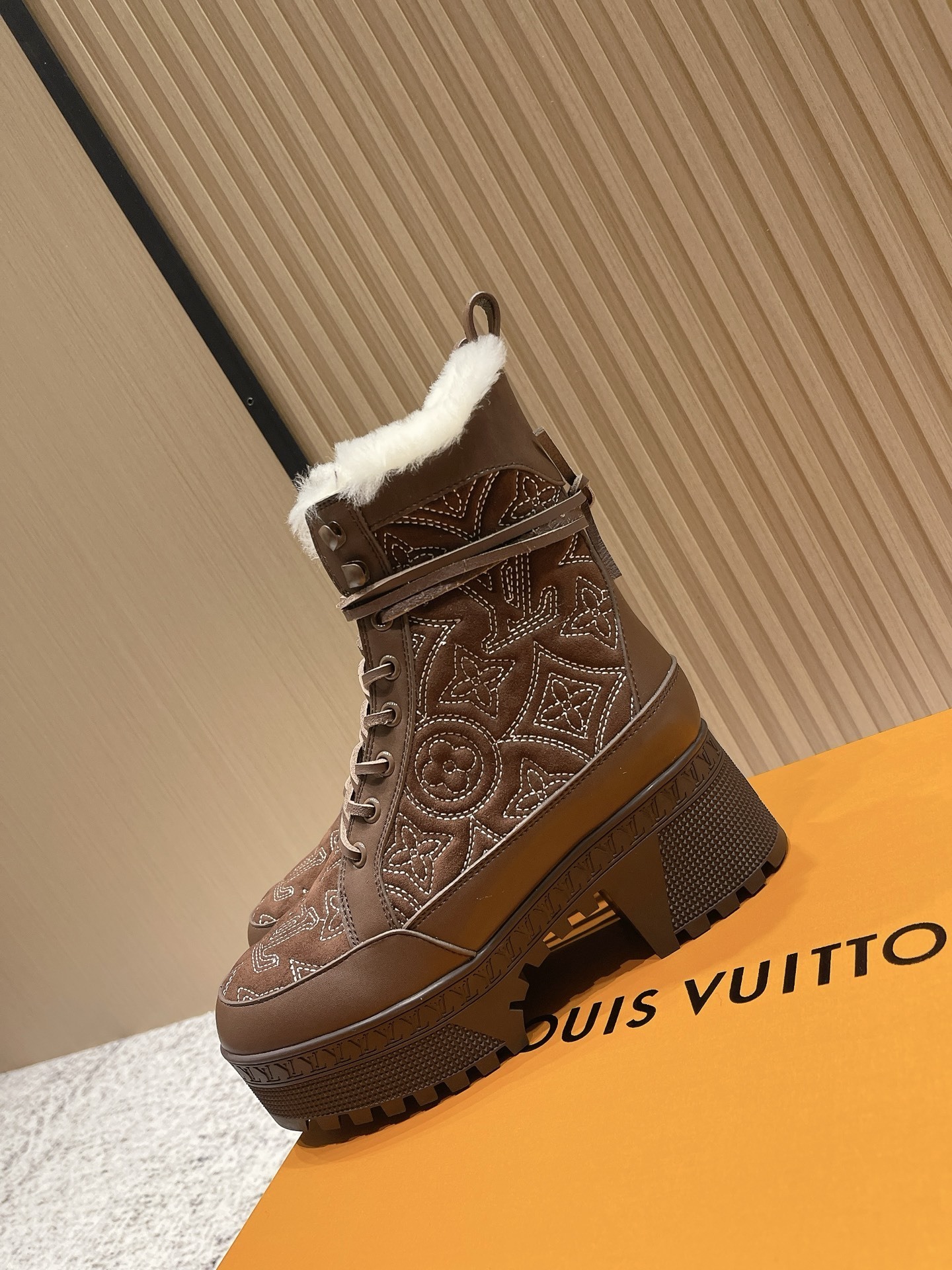 Louis Vuitton Women's Shearling-Lined Platform Winter Boots