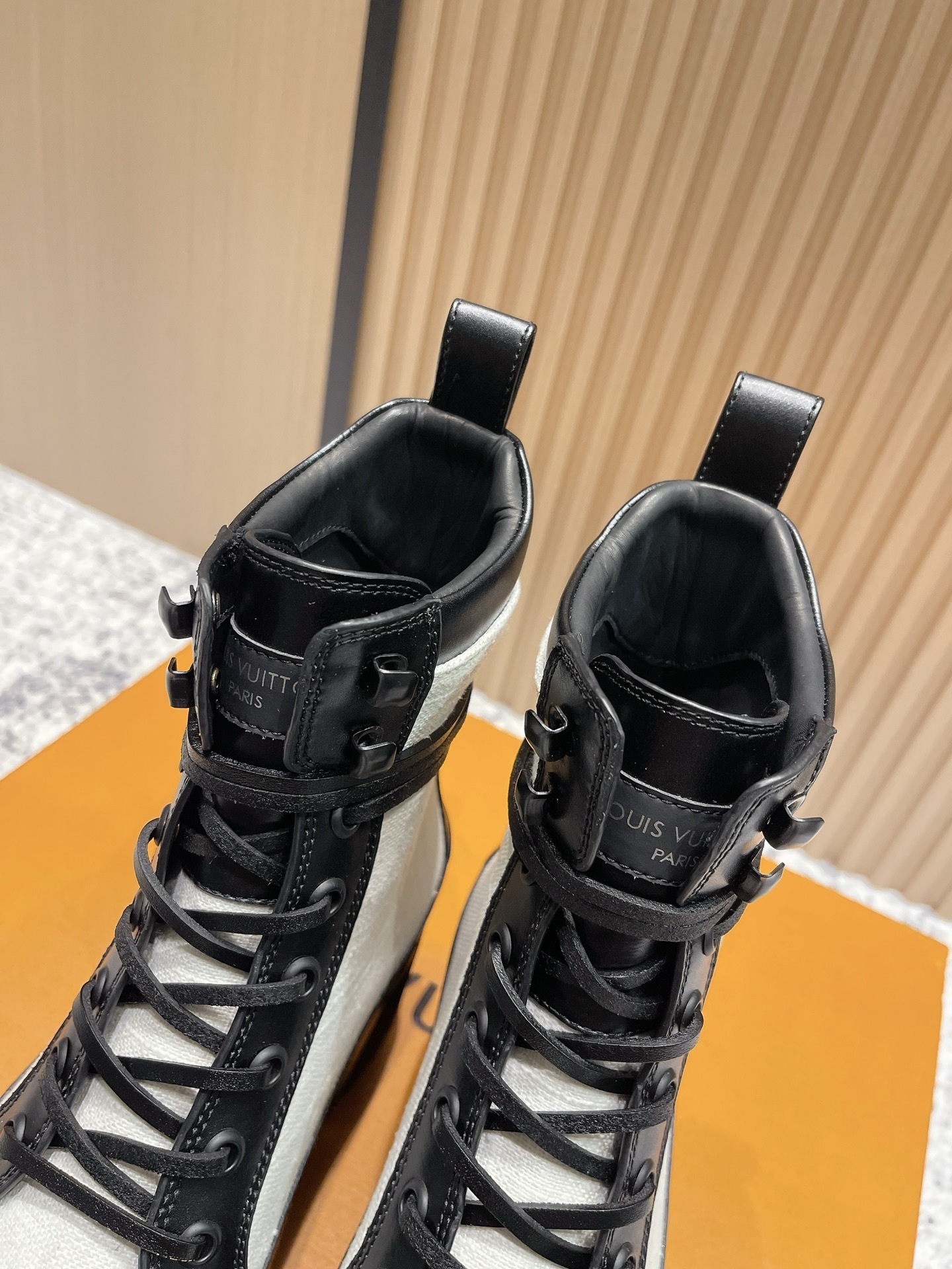 Louis Vuitton Metropolis Ranger Boots Black & White Leather Canvas