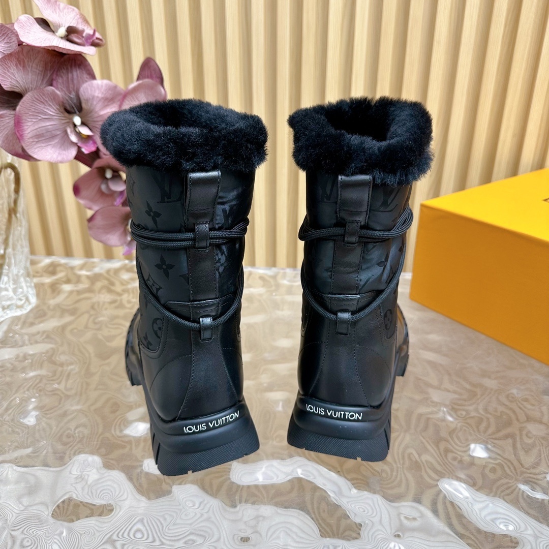 Louis Vuitton Monogram Black Fur Snow Boots - Luxury Winter Footwear