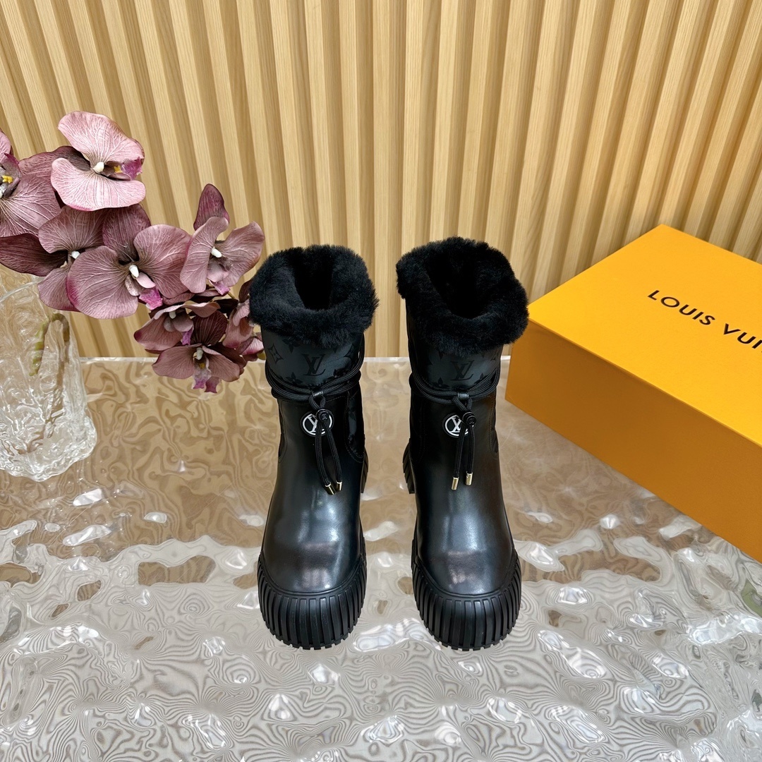 Louis Vuitton Monogram Black Fur Snow Boots - Luxury Winter Footwear