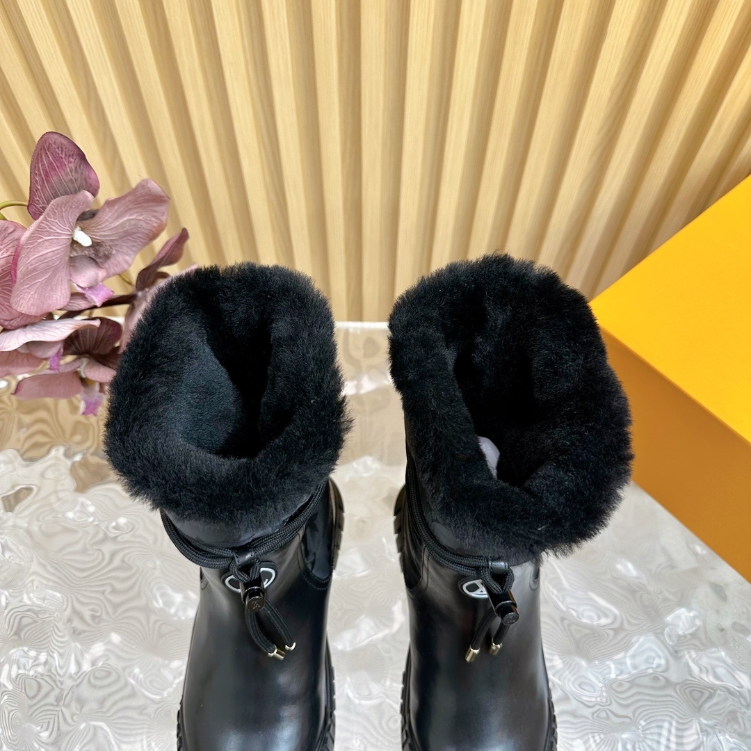 Louis Vuitton Monogram Black Fur Snow Boots - Luxury Winter Footwear