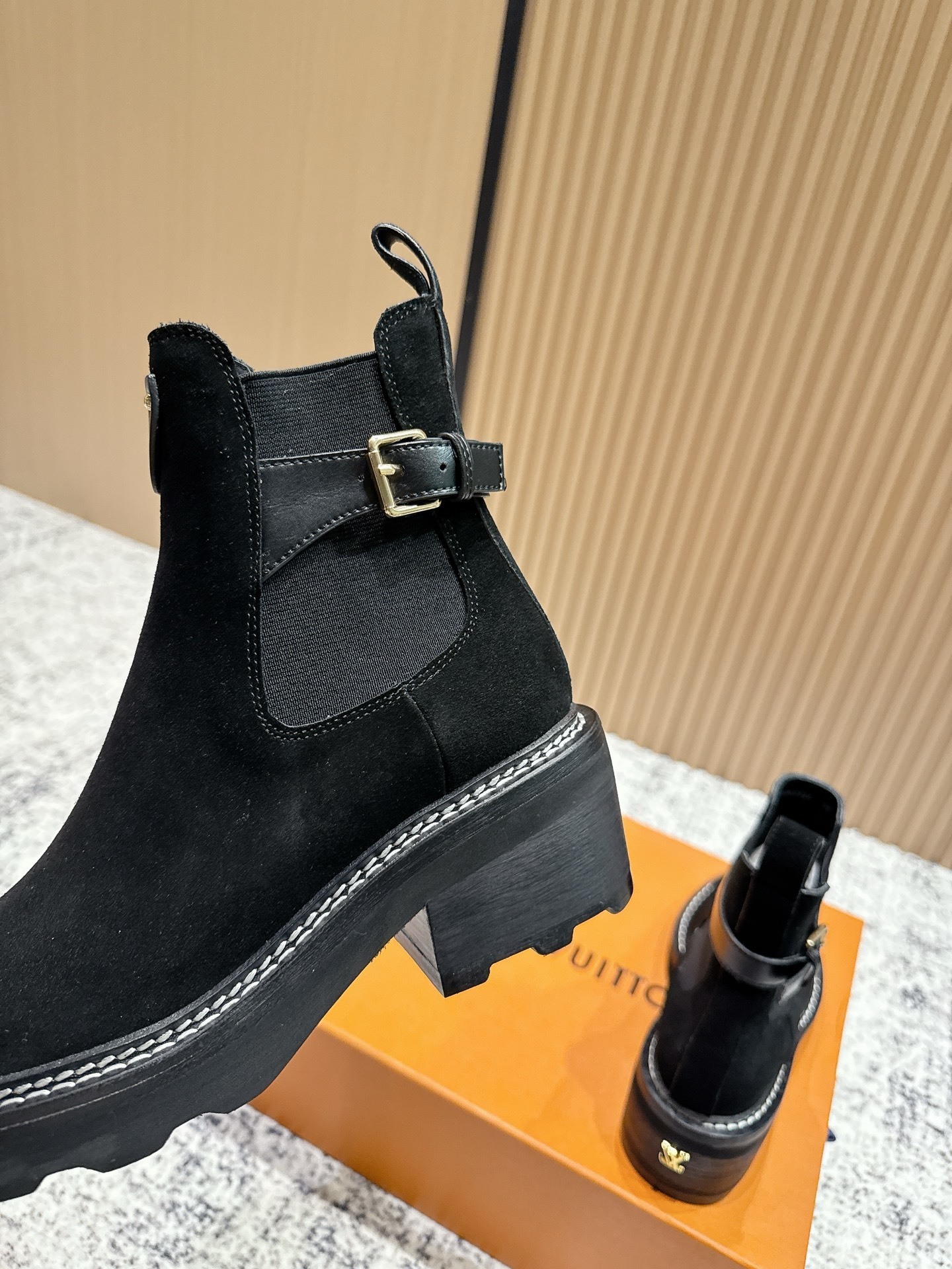 Louis Vuitton Women's Black Suede Chelsea Ankle Boots