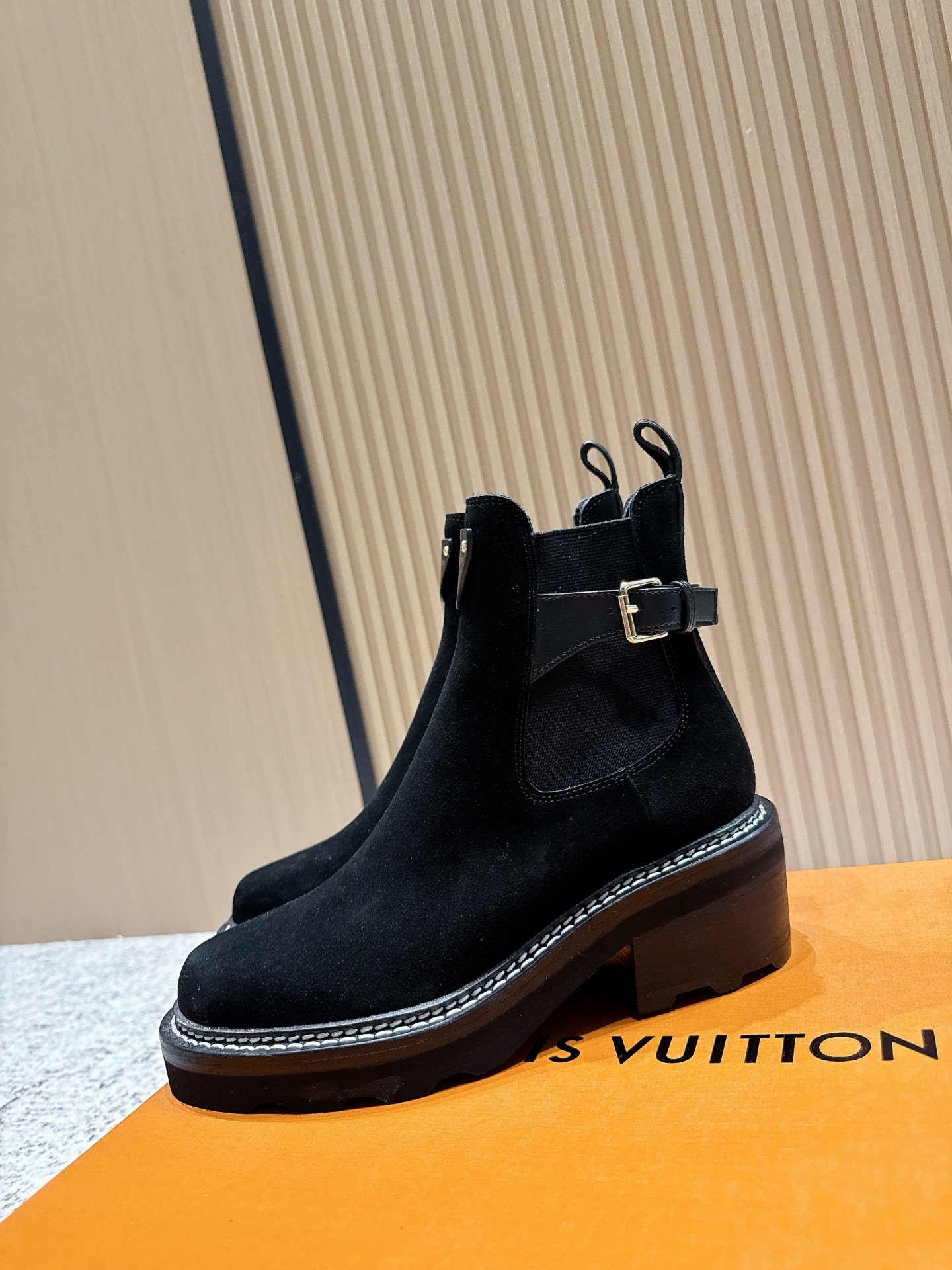 Louis Vuitton Women's Black Suede Chelsea Ankle Boots