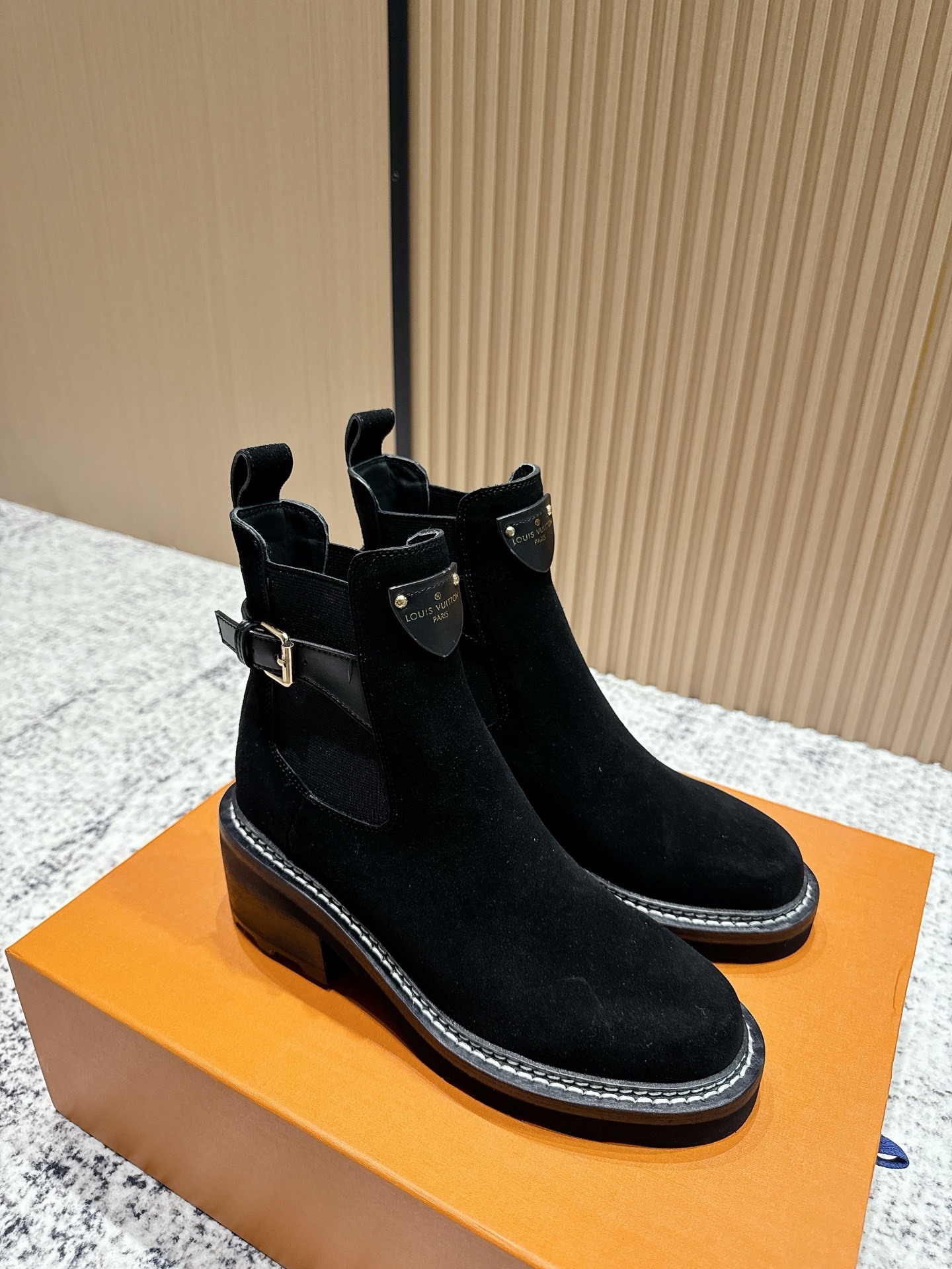Louis Vuitton Women's Black Suede Chelsea Ankle Boots