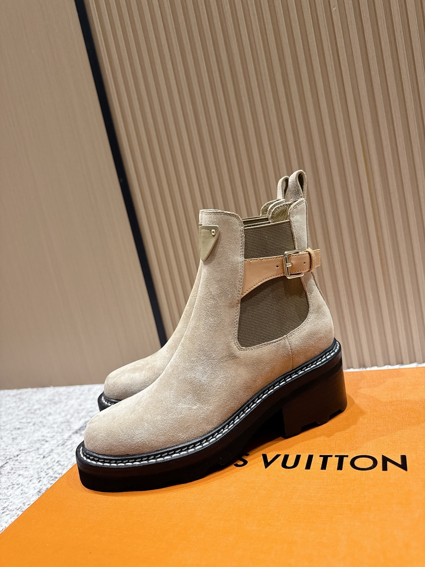 Louis Vuitton Territory Beige Suede Chelsea Ankle Boots