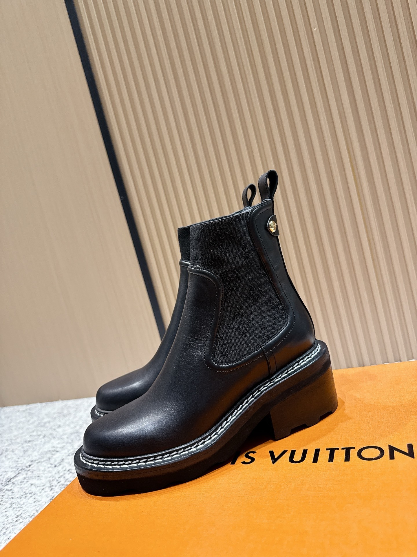 Women's Black Leather Ankle Boots with Contrast Stitching