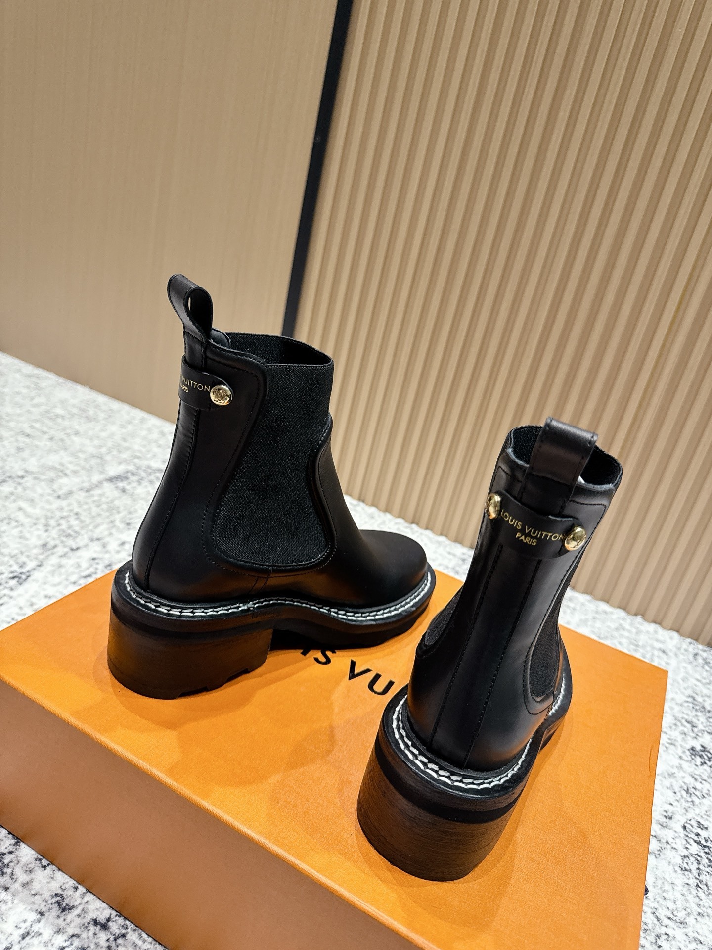 Women's Black Leather Ankle Boots with Contrast Stitching