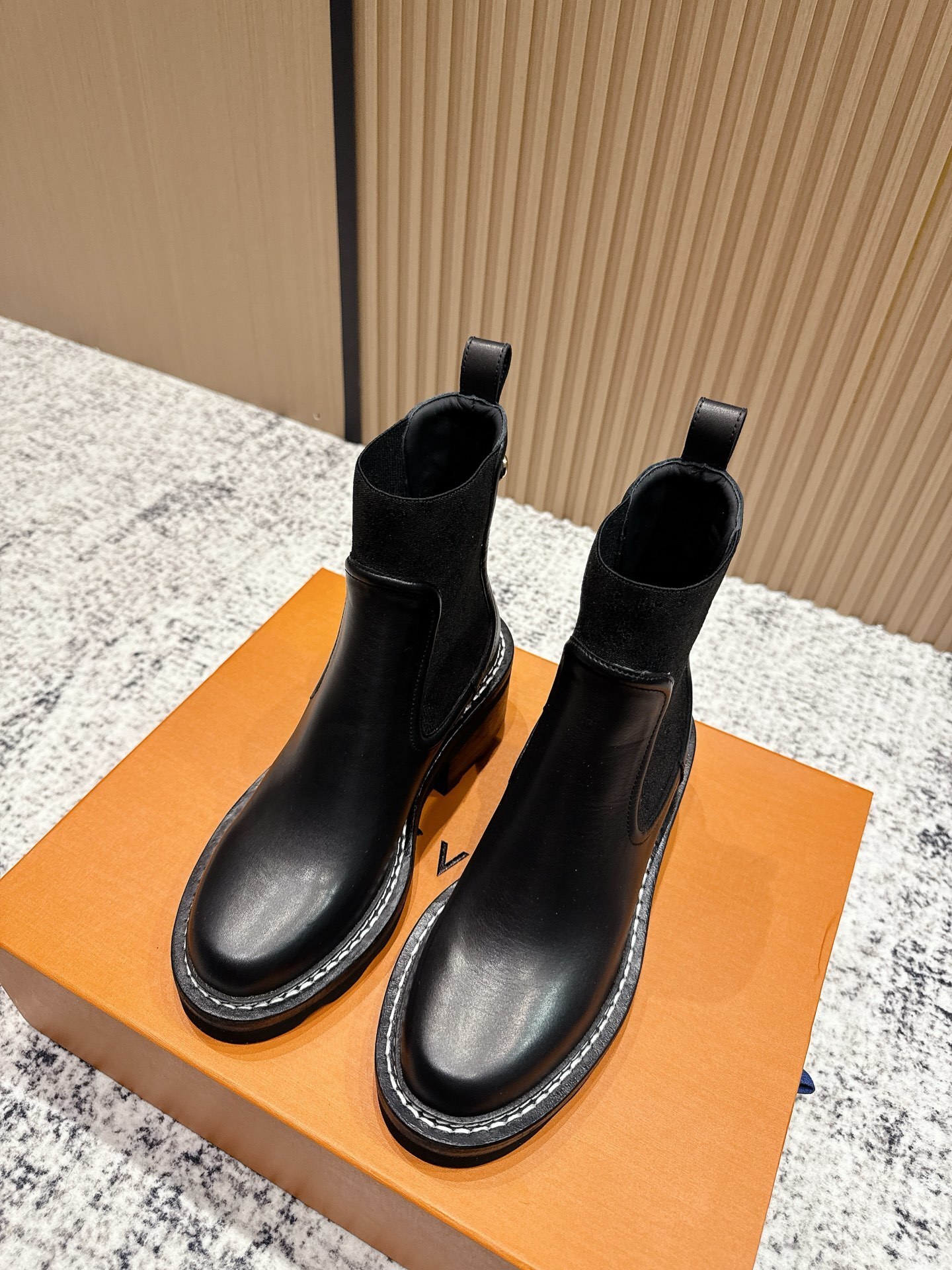 Women’s Black Leather Ankle Boots with Contrast Stitching