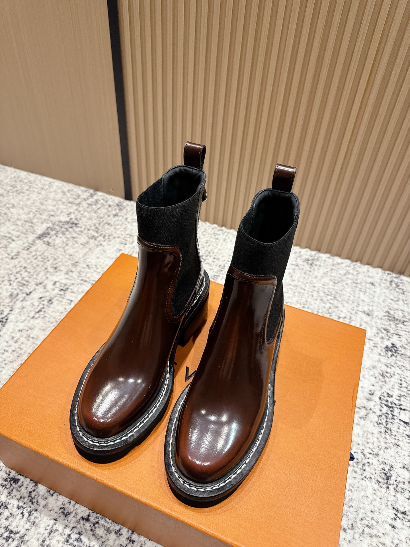 Women’s Designer Brown Glossy Leather Chelsea Ankle Boots