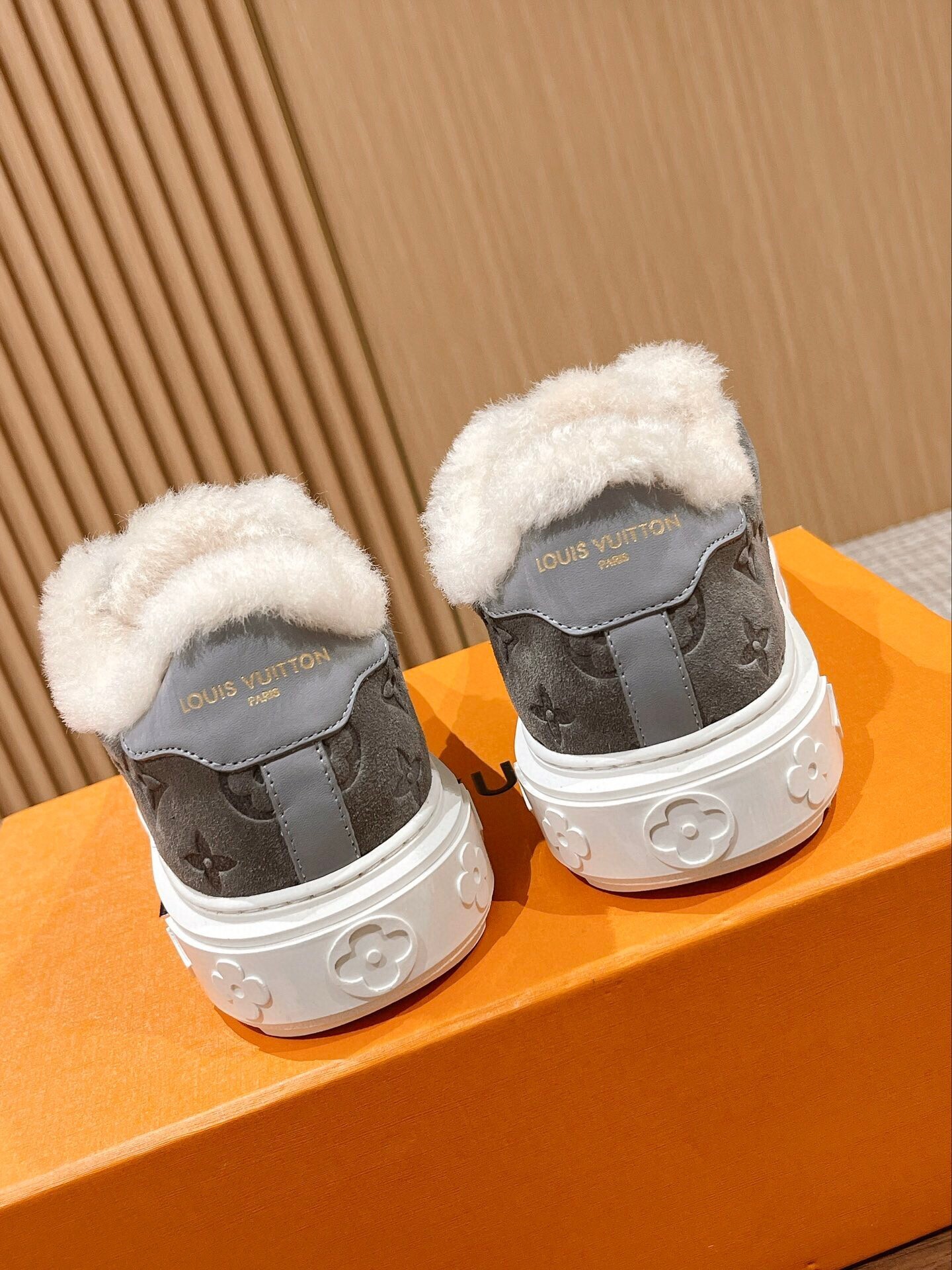 Louis Vuitton Monogram Grey Suede Fur-Lined Sneakers