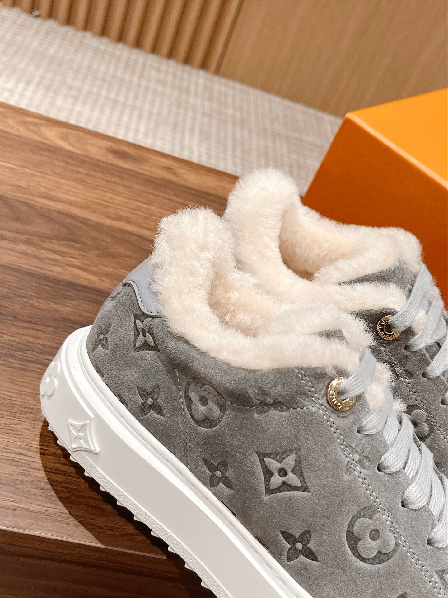 Louis Vuitton Monogram Grey Suede Fur-Lined Sneakers