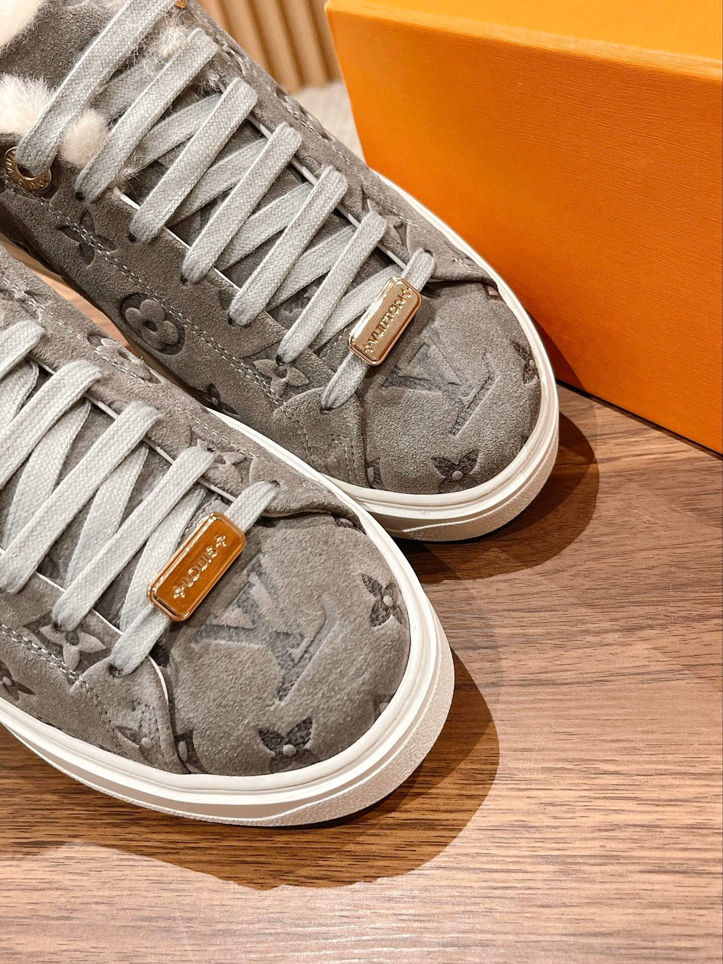 Louis Vuitton Monogram Grey Suede Fur-Lined Sneakers