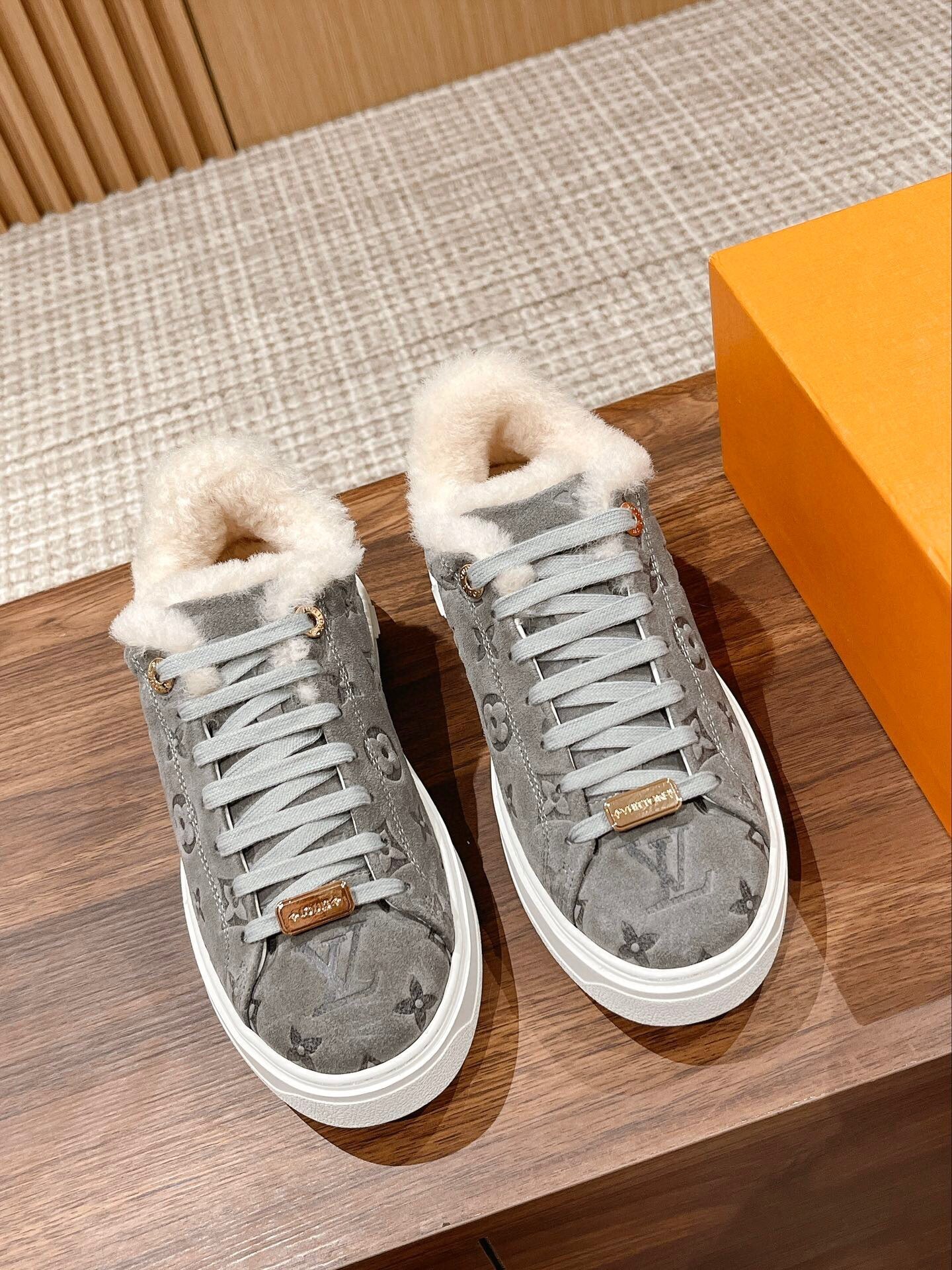 Louis Vuitton Monogram Grey Suede Fur-Lined Sneakers
