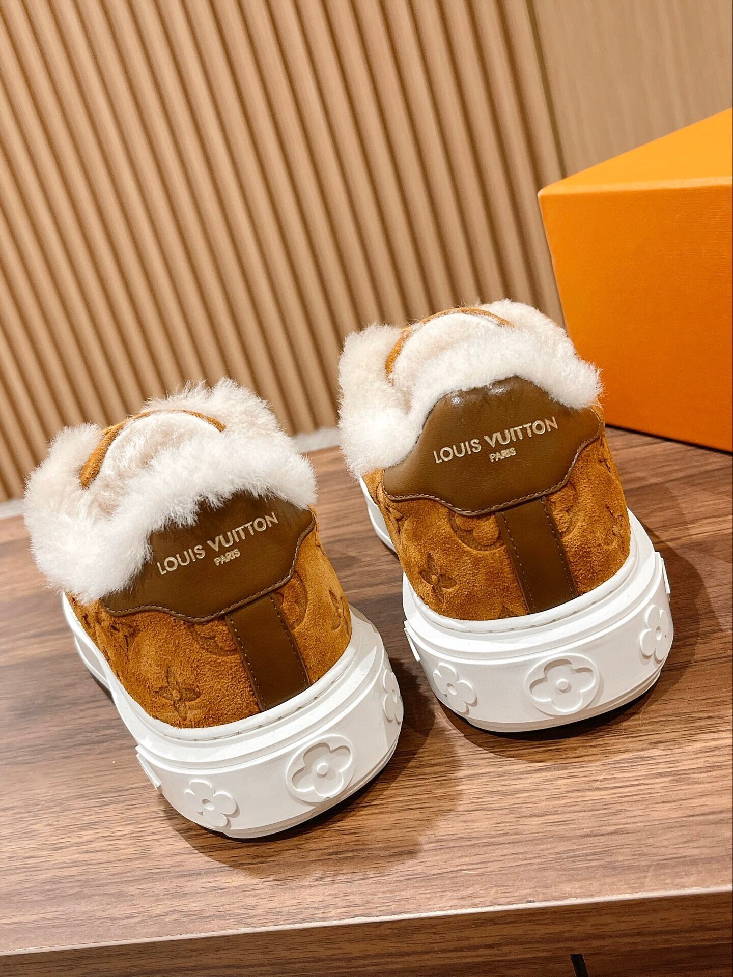 Louis Vuitton Monogram Suede Shearling-Lined Sneakers - Tan