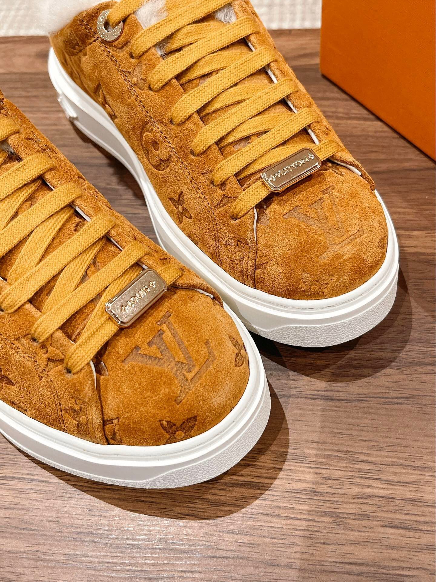 Louis Vuitton Monogram Suede Shearling-Lined Sneakers - Tan
