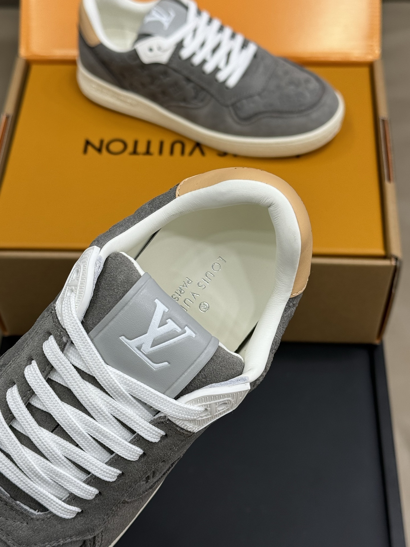 Louis Vuitton Gray Monogram Embossed Suede Luxury Sneakers