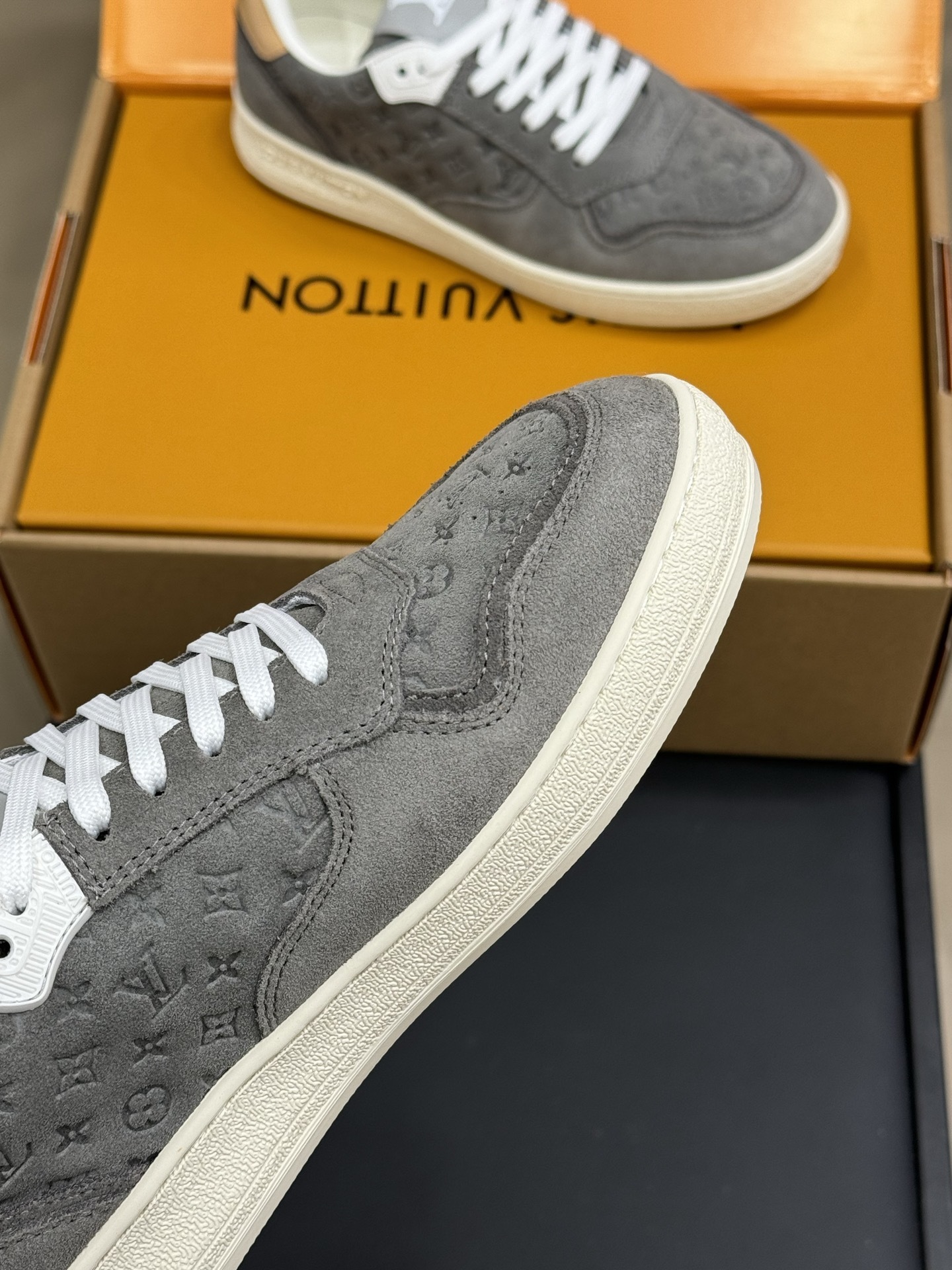 Louis Vuitton Gray Monogram Embossed Suede Luxury Sneakers