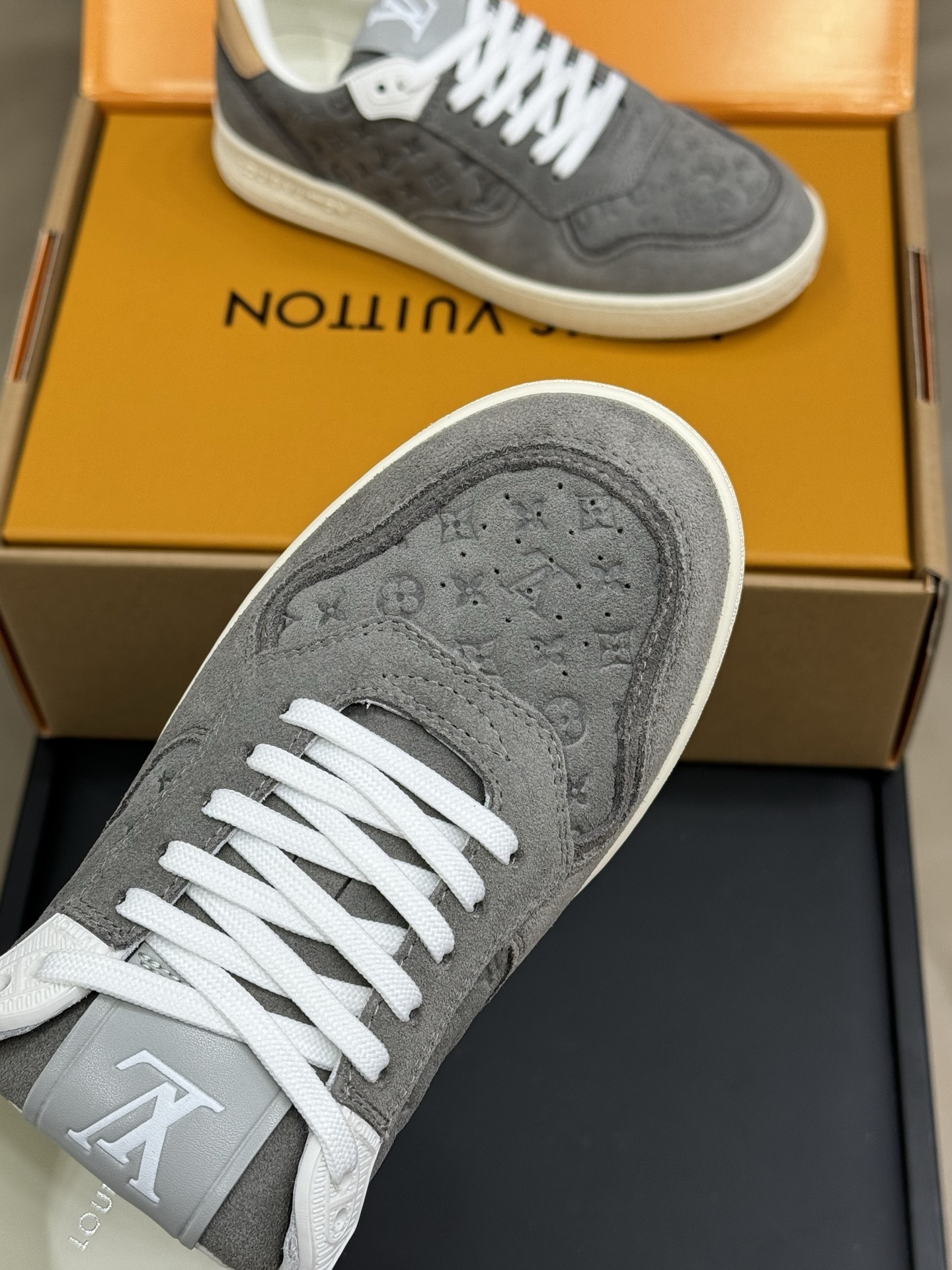 Louis Vuitton Gray Monogram Embossed Suede Luxury Sneakers