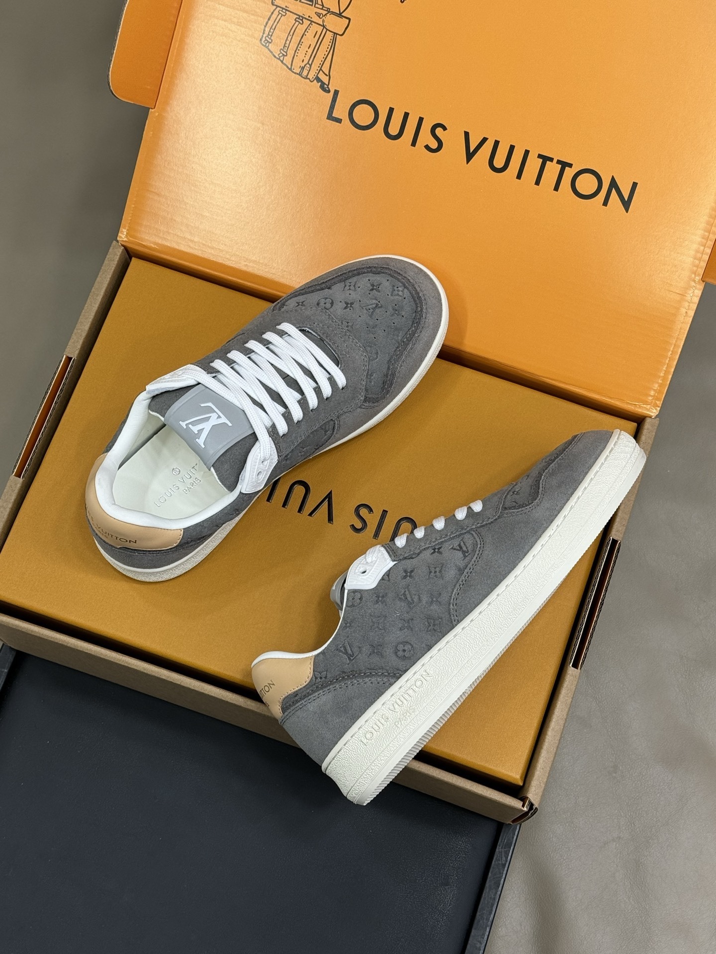 Louis Vuitton Gray Monogram Embossed Suede Luxury Sneakers