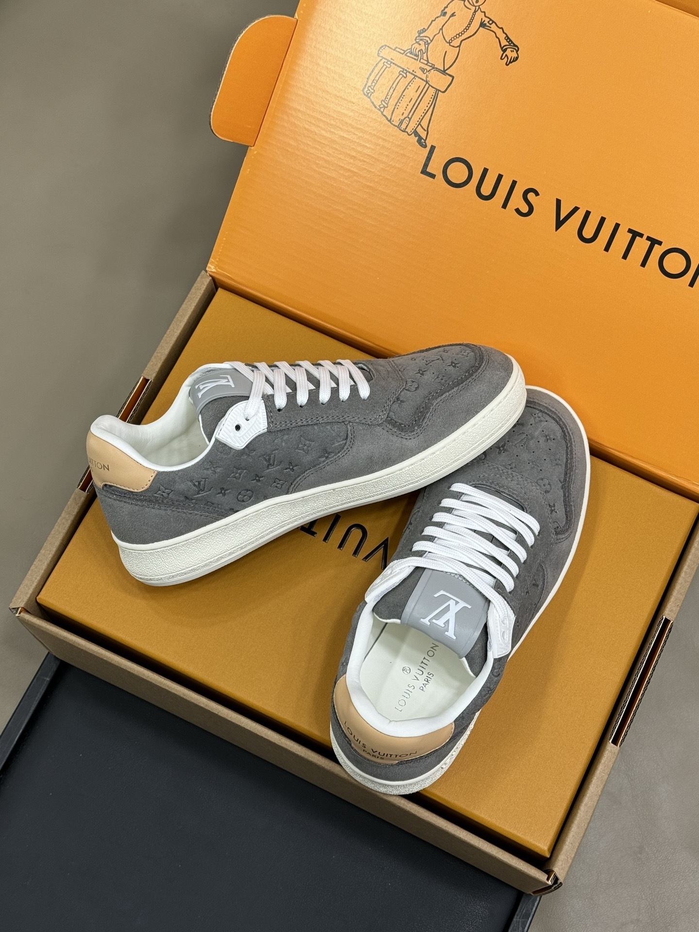 Louis Vuitton Gray Monogram Embossed Suede Luxury Sneakers