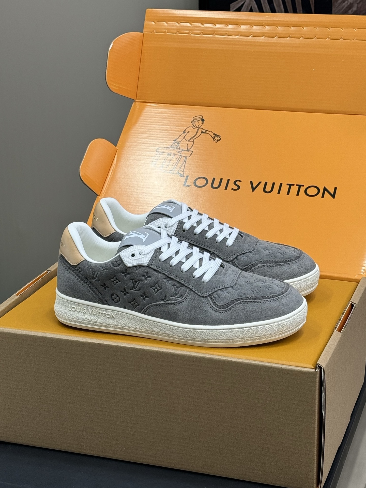 Louis Vuitton Gray Monogram Embossed Suede Luxury Sneakers