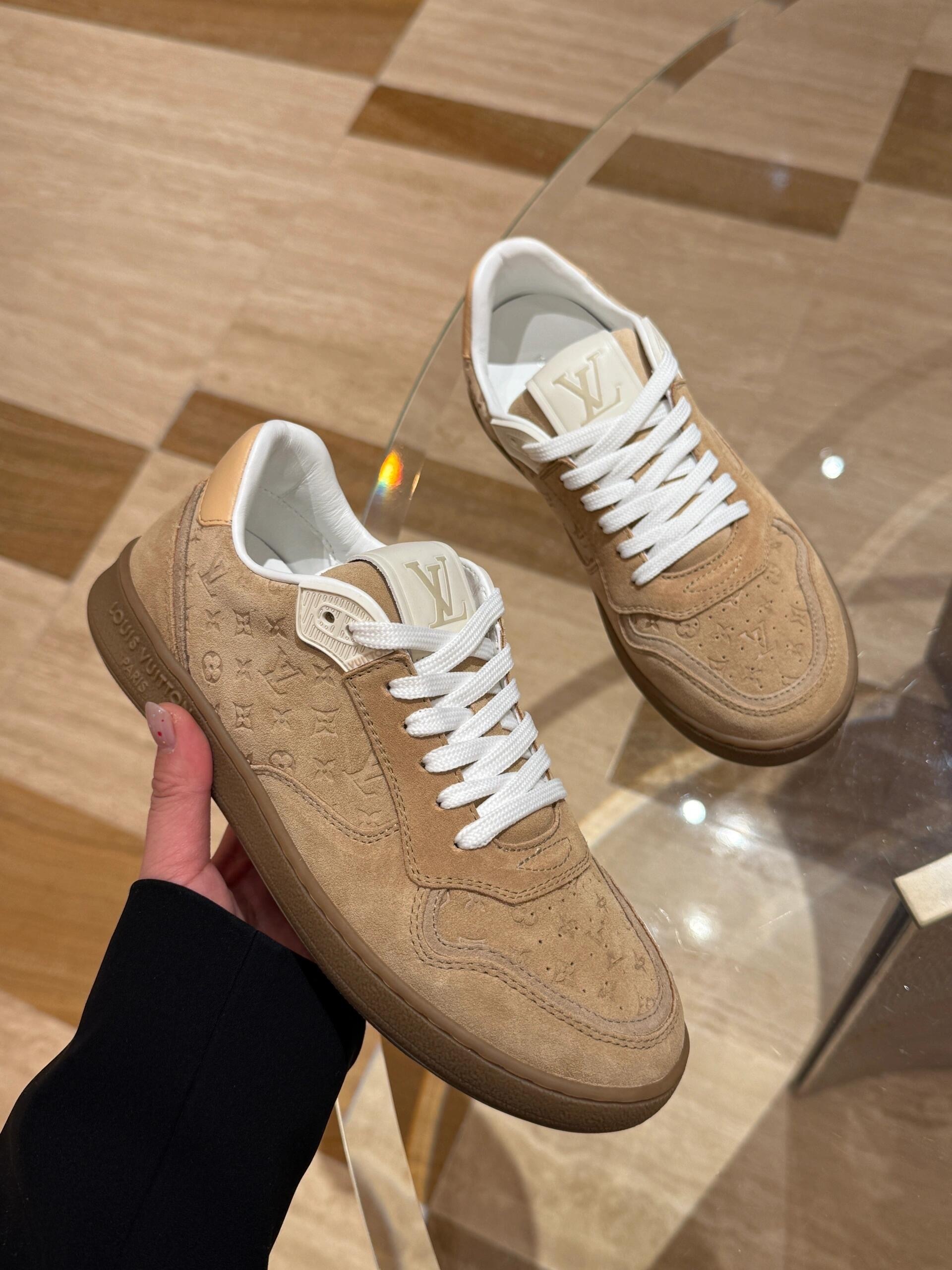 Louis Vuitton Monogram Suede Sneakers – Luxury Beige Trainers