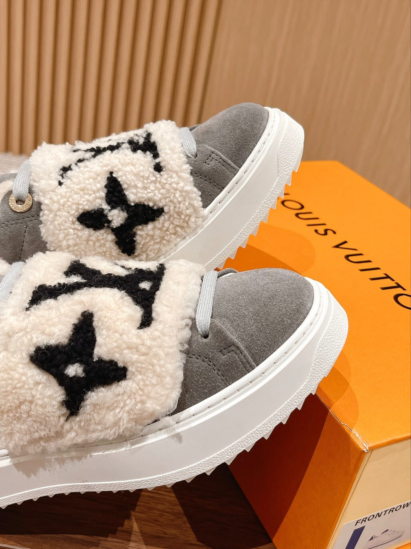 Louis Vuitton Monogram Shearling Suede Low-Top Sneakers - Grey
