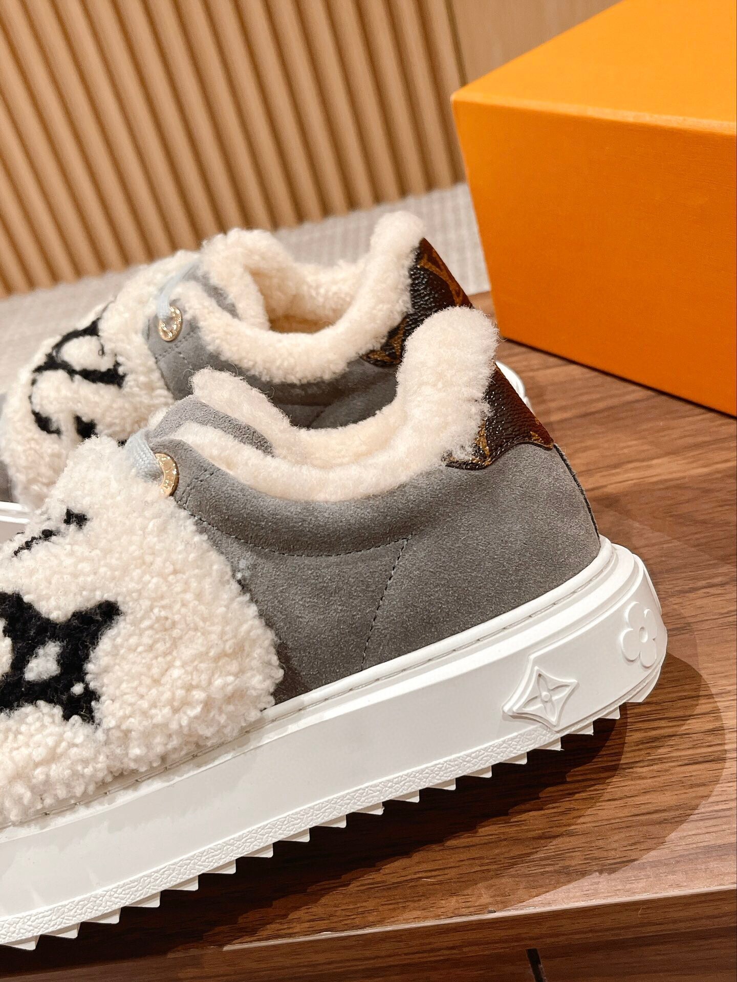 Louis Vuitton Monogram Shearling Suede Low-Top Sneakers - Grey