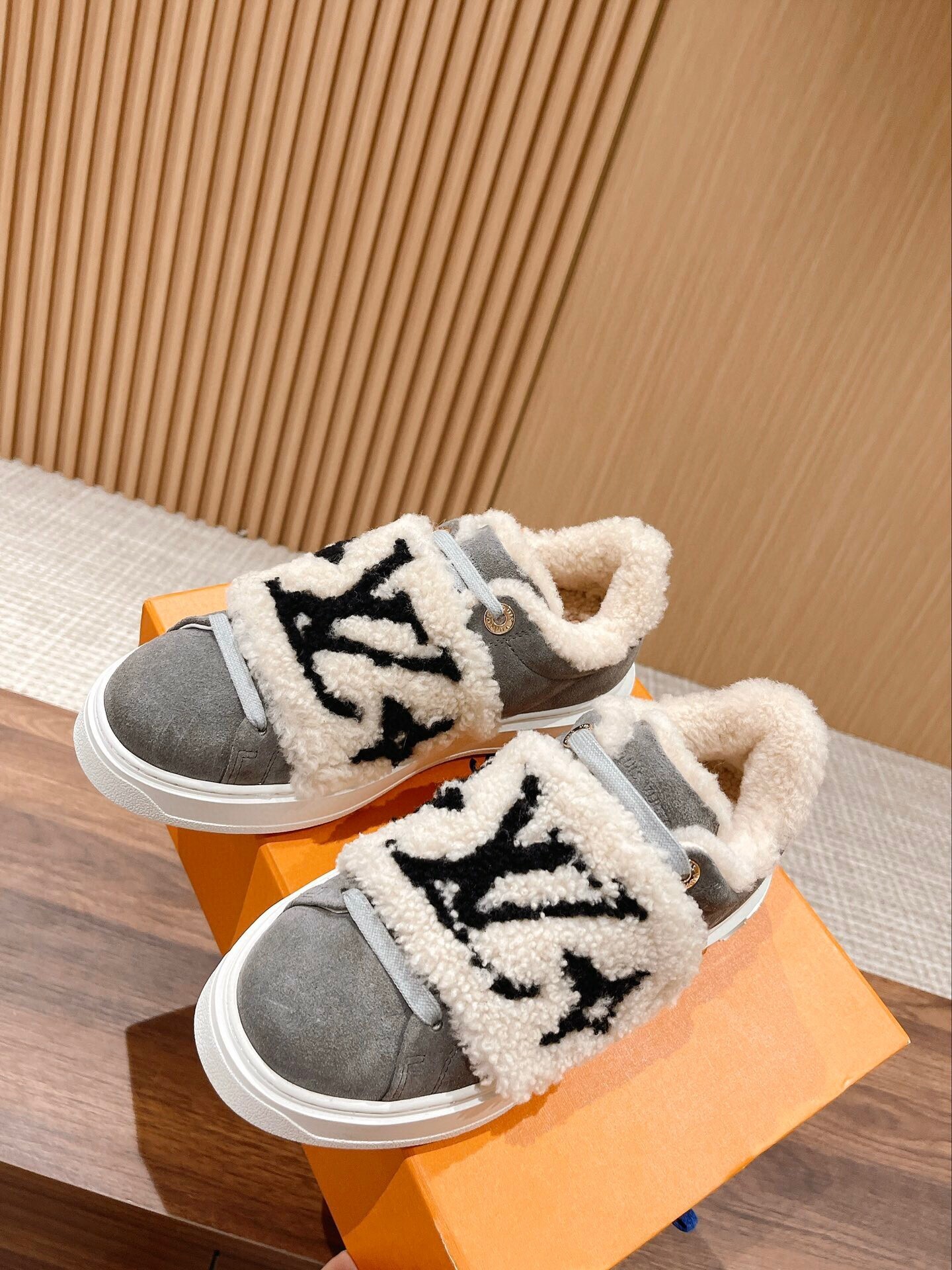 Louis Vuitton Monogram Shearling Suede Low-Top Sneakers - Grey