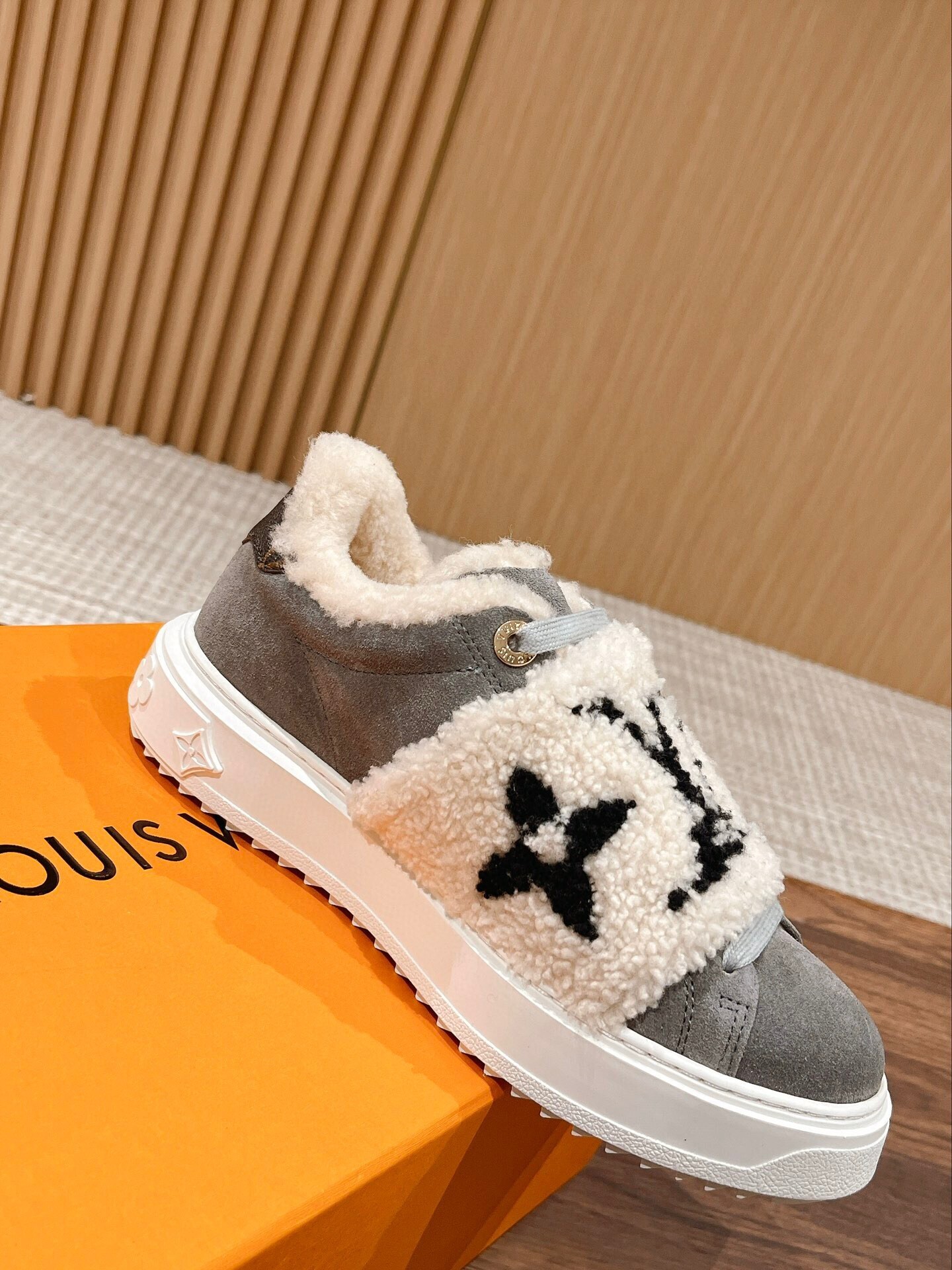 Louis Vuitton Monogram Shearling Suede Low-Top Sneakers - Grey