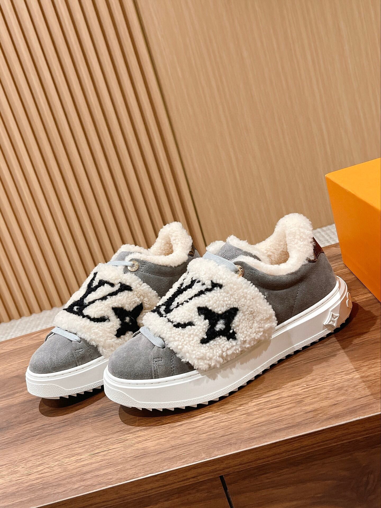 Louis Vuitton Monogram Shearling Suede Low-Top Sneakers - Grey