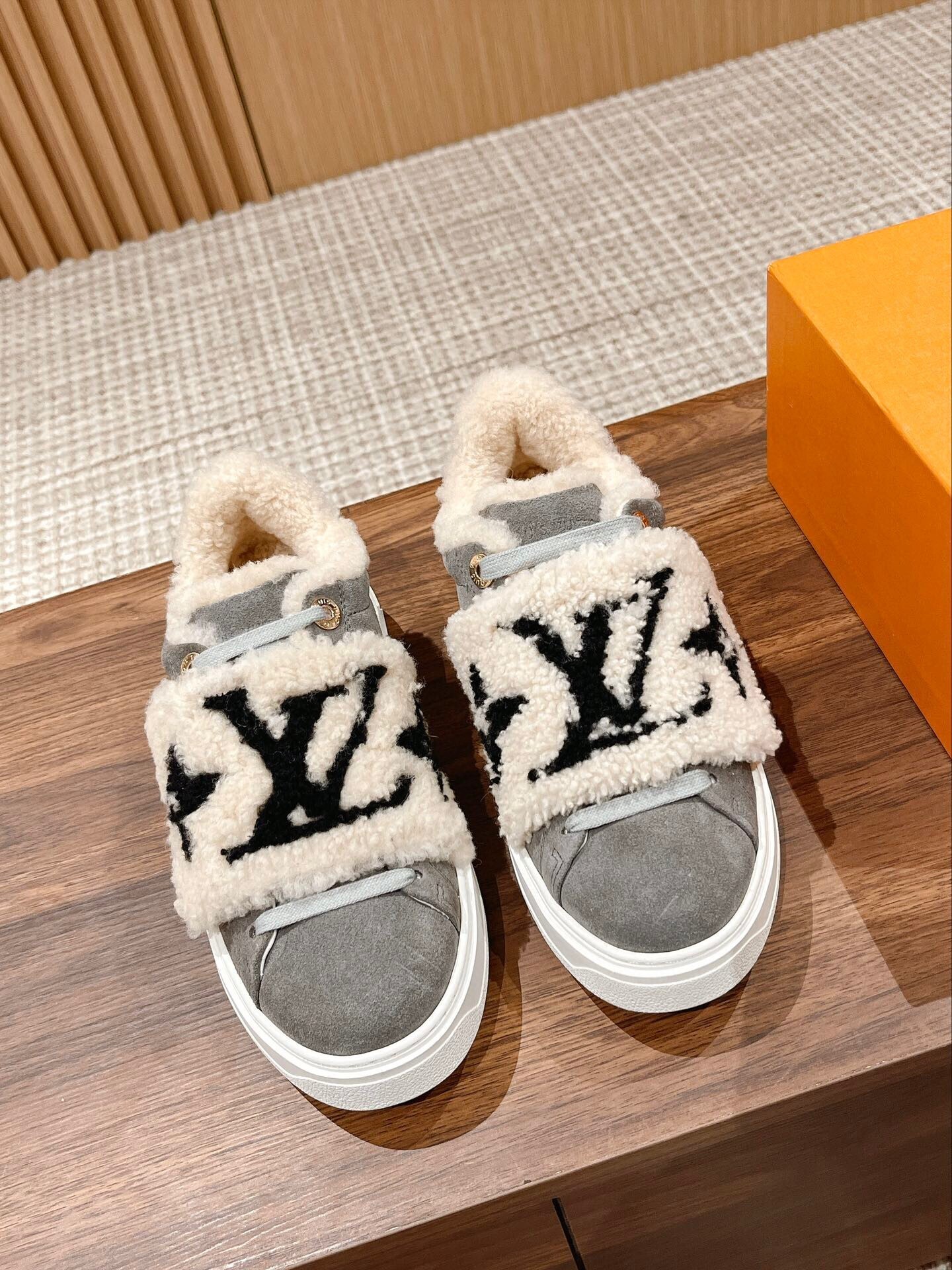Louis Vuitton Monogram Shearling Suede Low-Top Sneakers – Grey