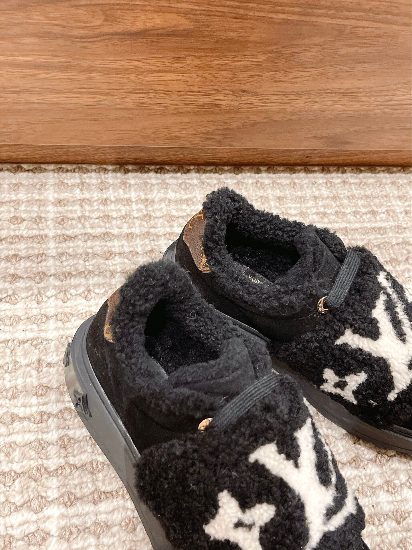 Louis Vuitton Black Suede Shearling Monogram Sneakers