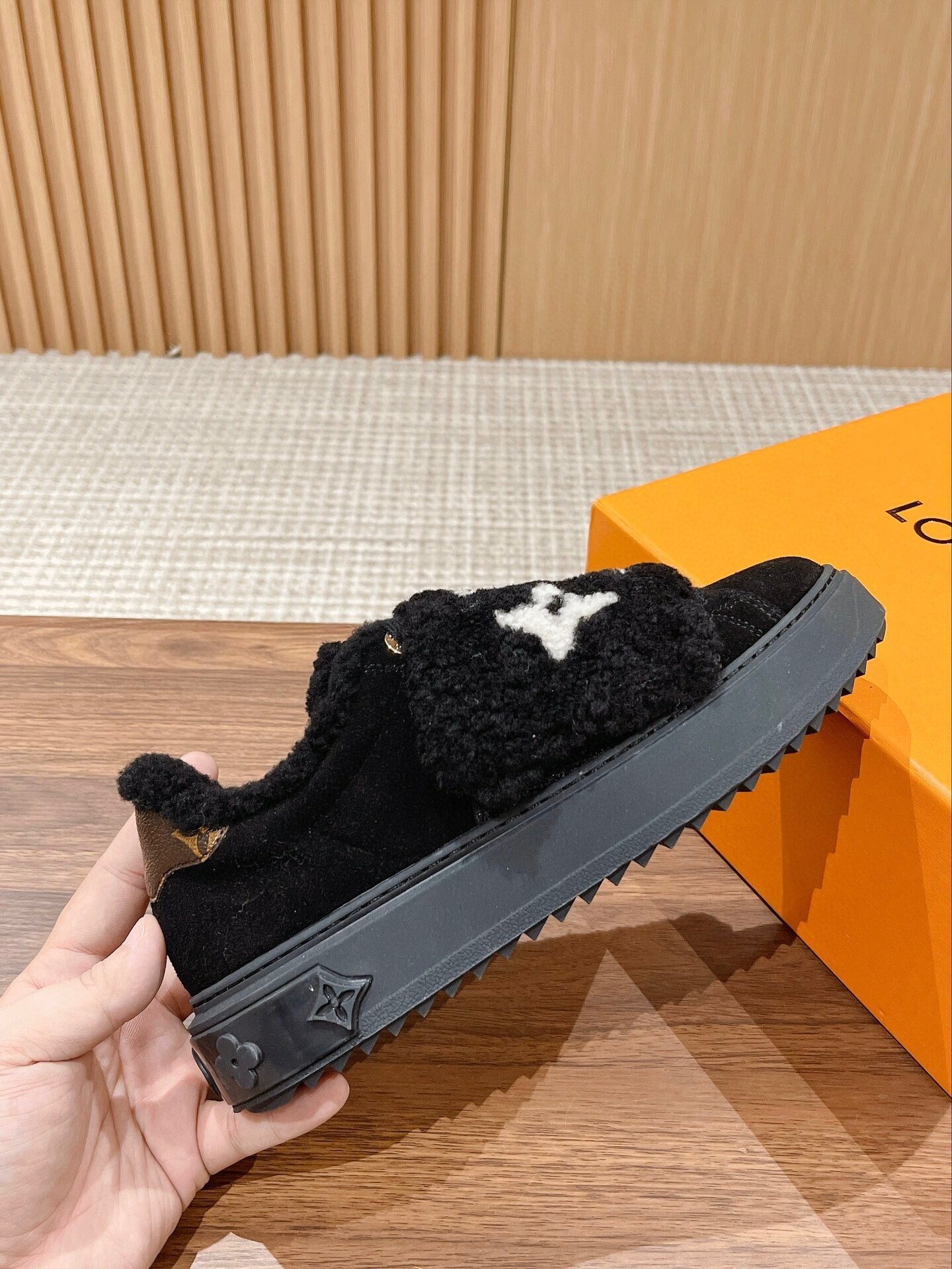 Louis Vuitton Black Suede Shearling Monogram Sneakers
