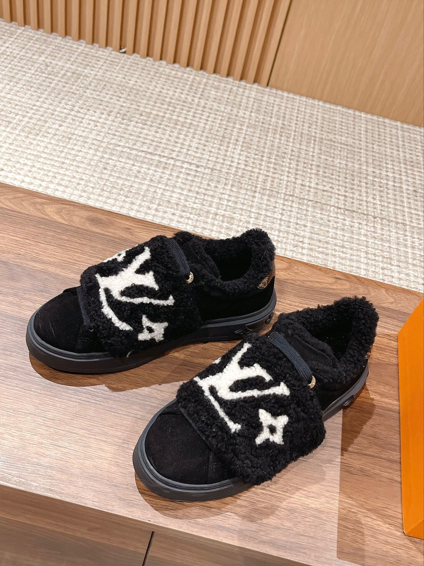 Louis Vuitton Black Suede Shearling Monogram Sneakers