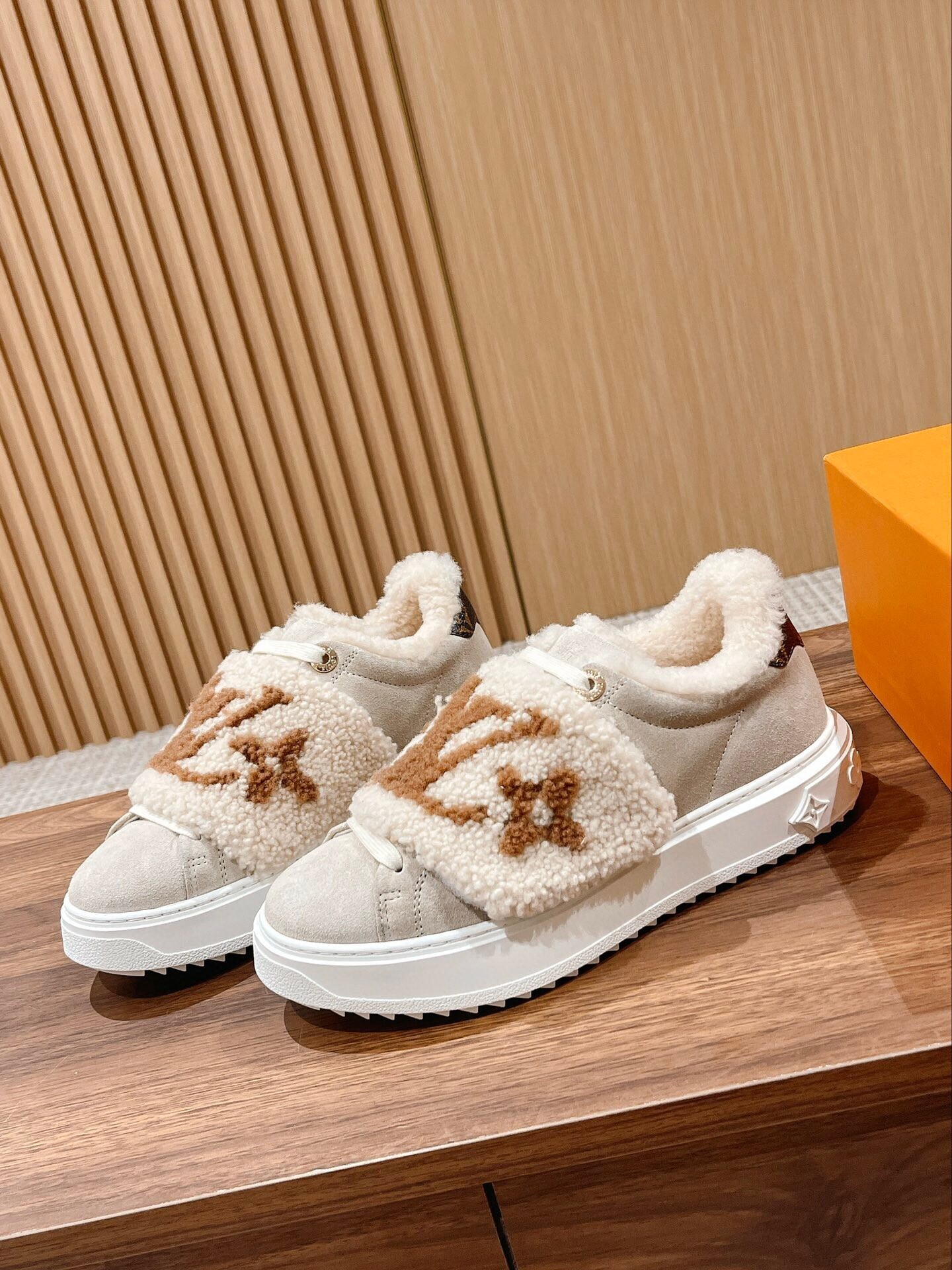 Luxury Monogram Shearling Platform Sneakers - Cozy Winter Fashion