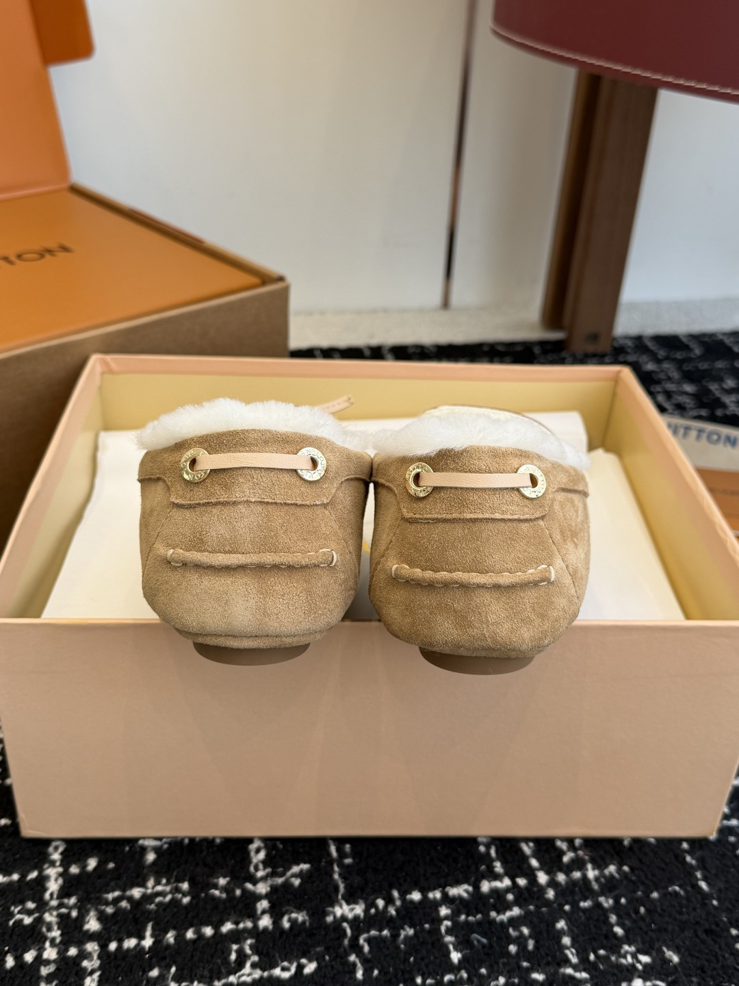 Louis Vuitton Women's Shearling-Lined Suede Moccasins - Beige