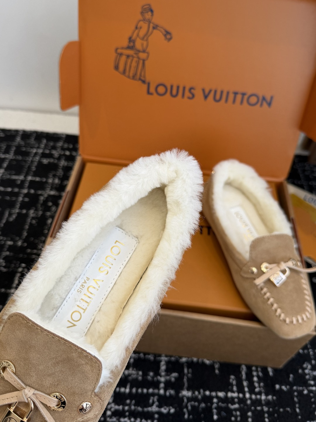 Louis Vuitton Women's Shearling-Lined Suede Moccasins - Beige