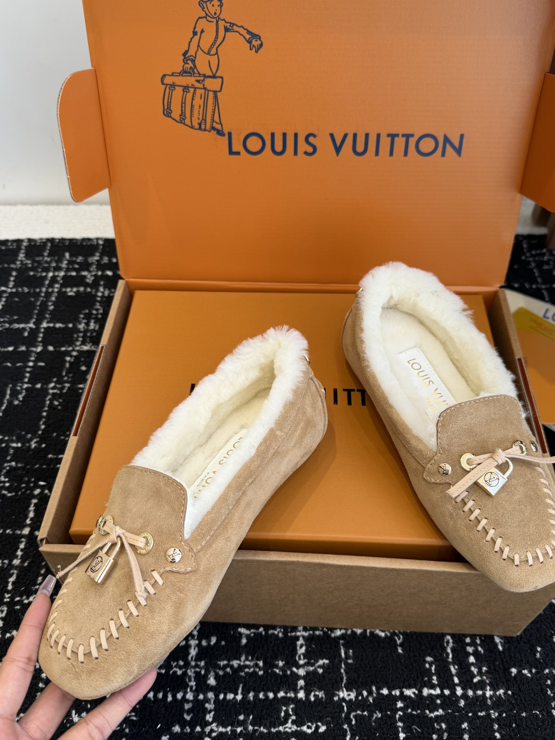 Louis Vuitton Women's Shearling-Lined Suede Moccasins - Beige