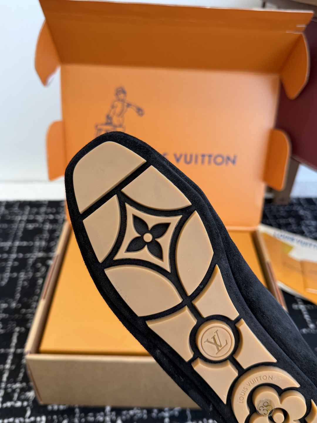 Louis Vuitton Black Suede Shearling Loafers with Gold Hardware