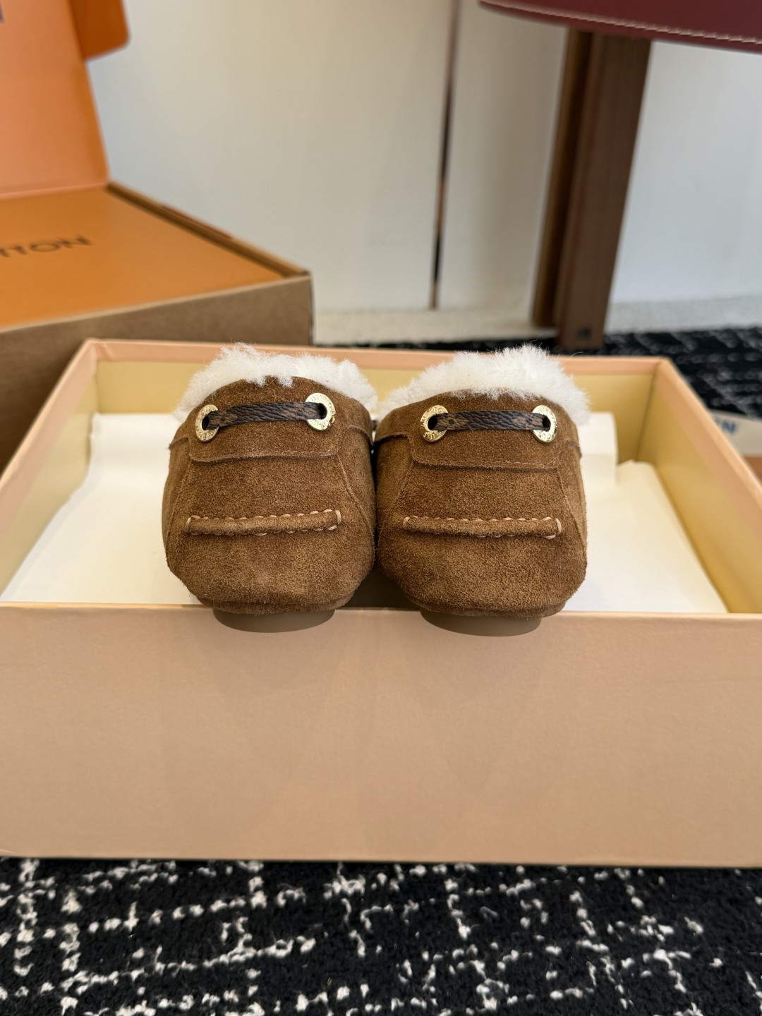 Louis Vuitton Brown Suede Shearling-Lined Moccasin Loafers